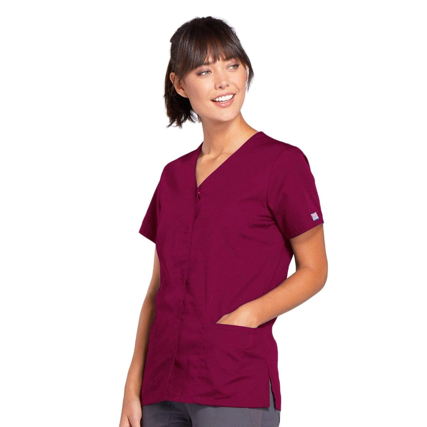Cherokee Scrubs Top Cherokee Workwear 4770 Scrubs Top Women's Snap Front V-Neck Wine