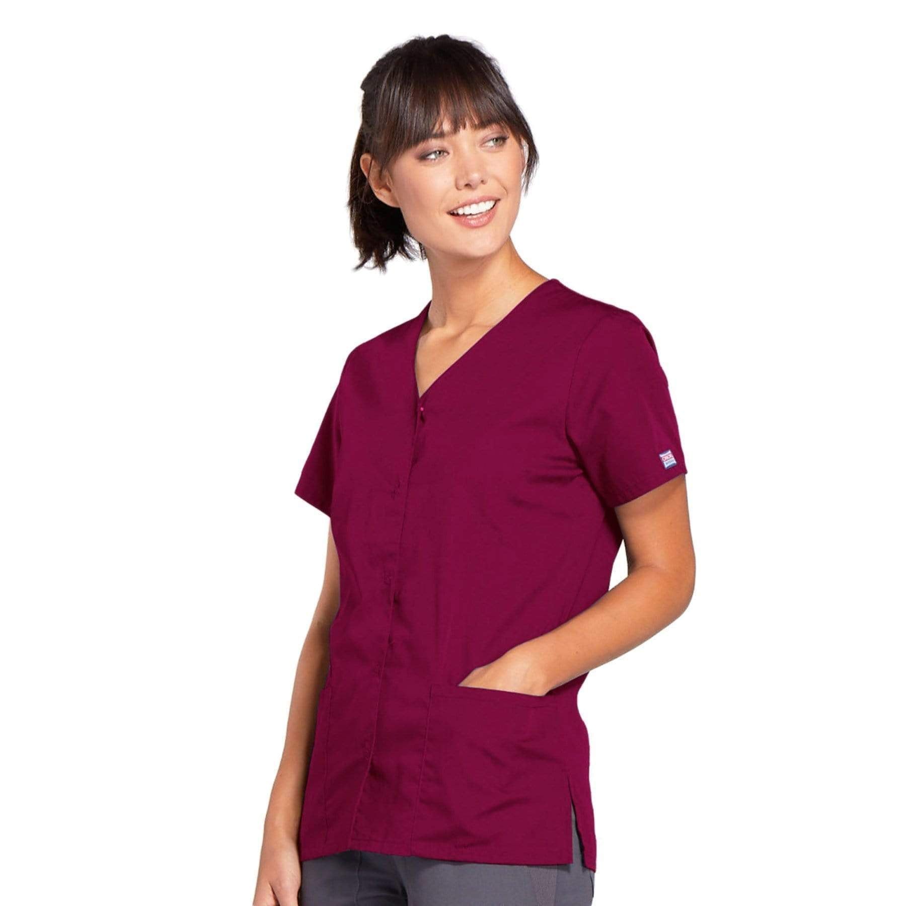 Cherokee Scrubs Top Cherokee Workwear 4770 Scrubs Top Women's Snap Front V-Neck Wine