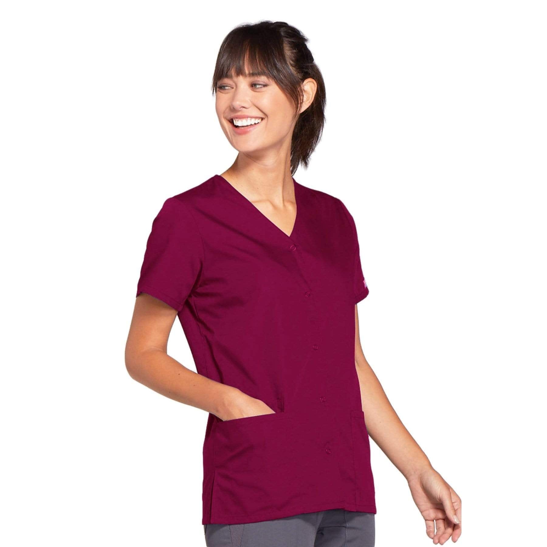 Cherokee Scrubs Top Cherokee Workwear 4770 Scrubs Top Women's Snap Front V-Neck Wine