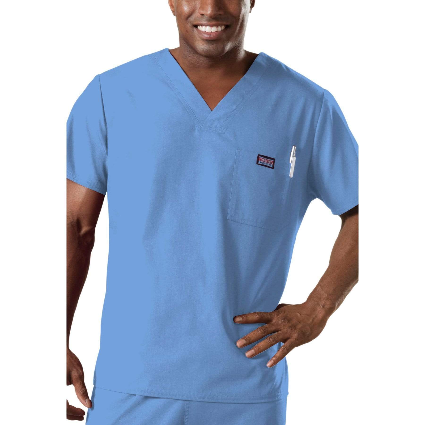 Cherokee Scrubs Top 2XL Cherokee Workwear 4789 Scrubs Top Men's V-Neck Ceil Blue