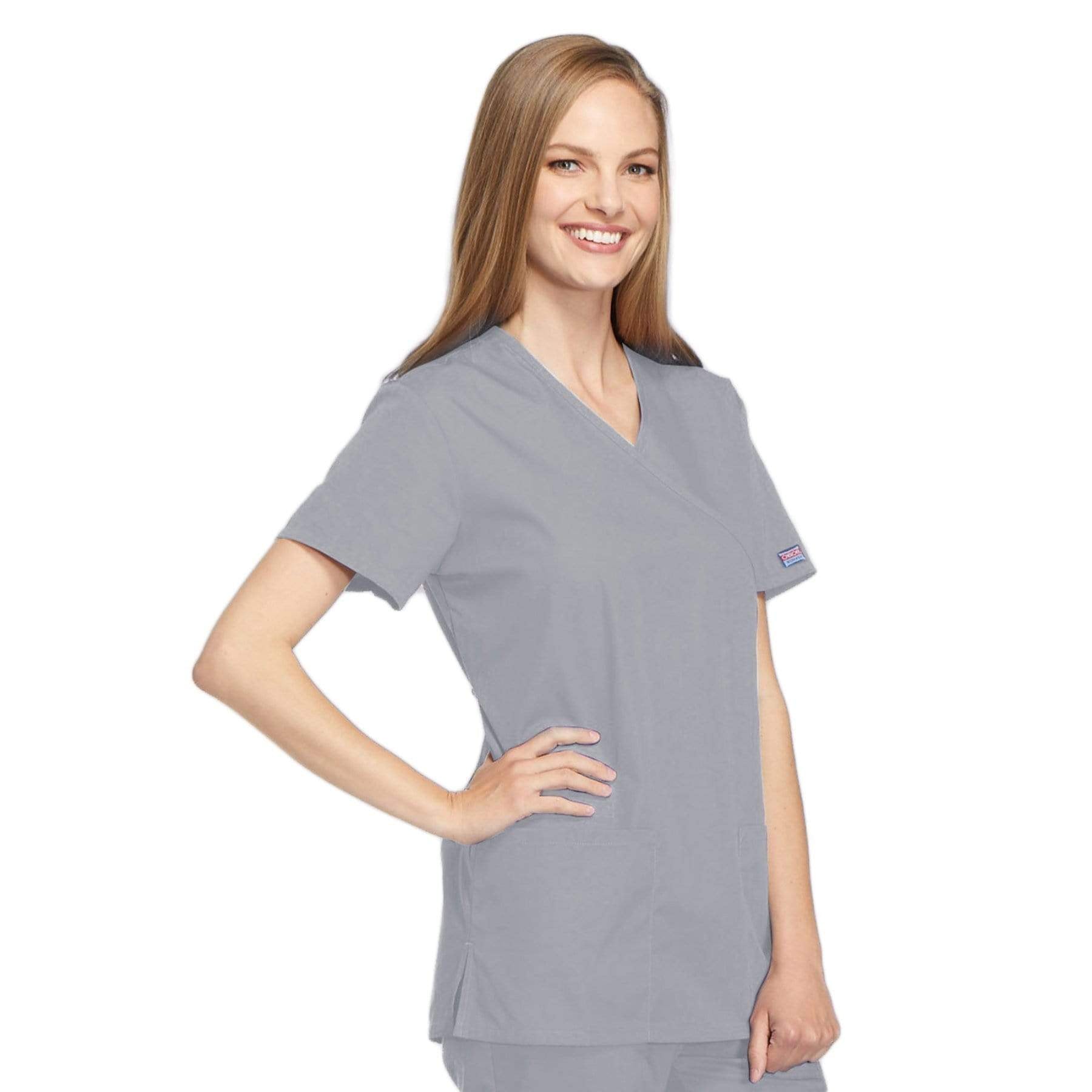 Cherokee Scrubs Top Cherokee Workwear 4801 Scrubs Top Women's Mock Wrap Tunic Grey