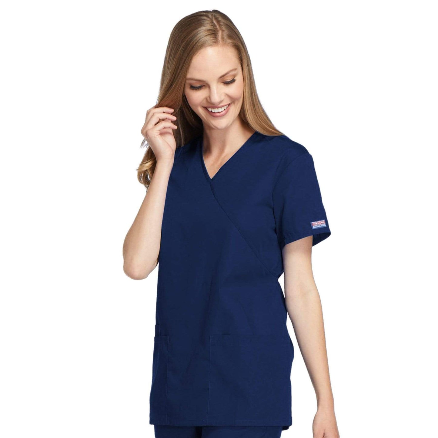 Cherokee Scrubs Top Cherokee Workwear 4801 Scrubs Top Women's Mock Wrap Tunic Navy