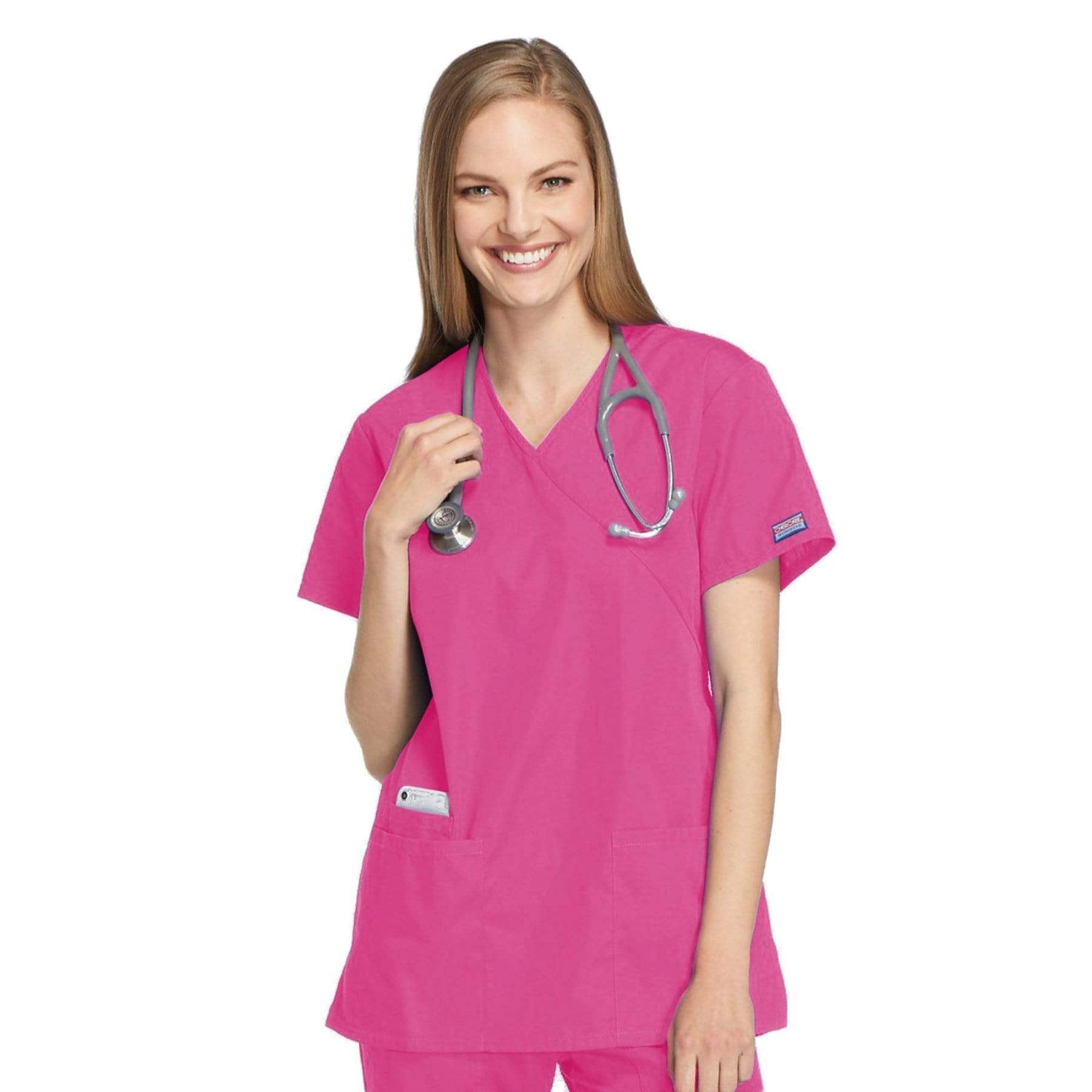 Cherokee Scrubs Top 2XL Cherokee Workwear 4801 Scrubs Top Women's Mock Wrap Tunic Shocking Pink