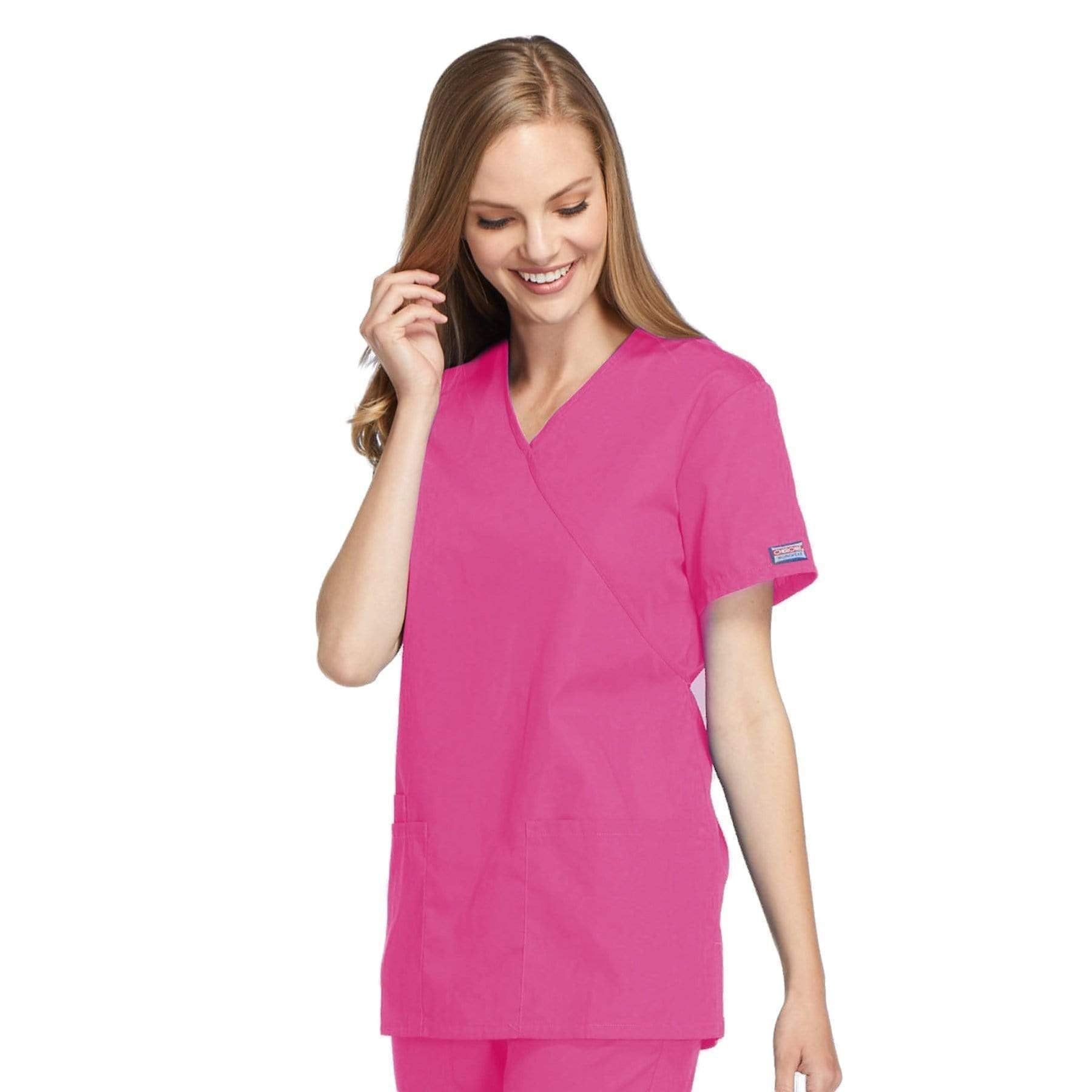 Cherokee Scrubs Top Cherokee Workwear 4801 Scrubs Top Women's Mock Wrap Tunic Shocking Pink