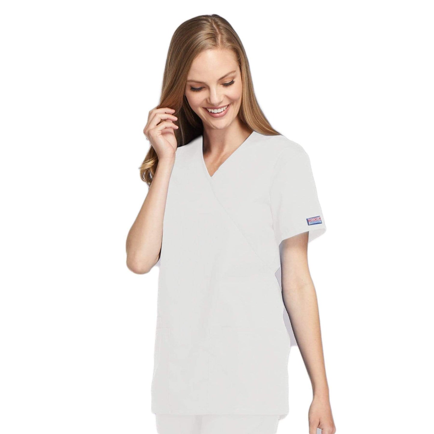 Cherokee Scrubs Top Cherokee Workwear 4801 Scrubs Top Women's Mock Wrap Tunic White