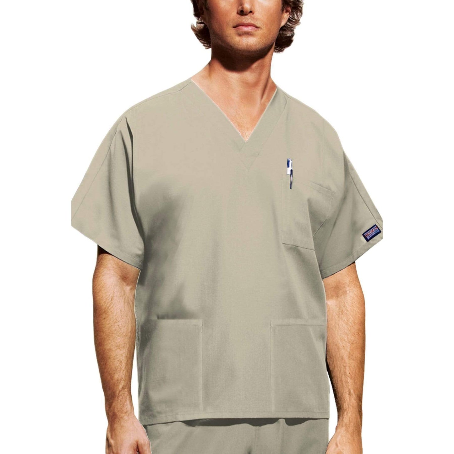 Cherokee Scrubs Top 2XL Cherokee Workwear 4876 Scrubs Top Unisex V-Neck Khaki