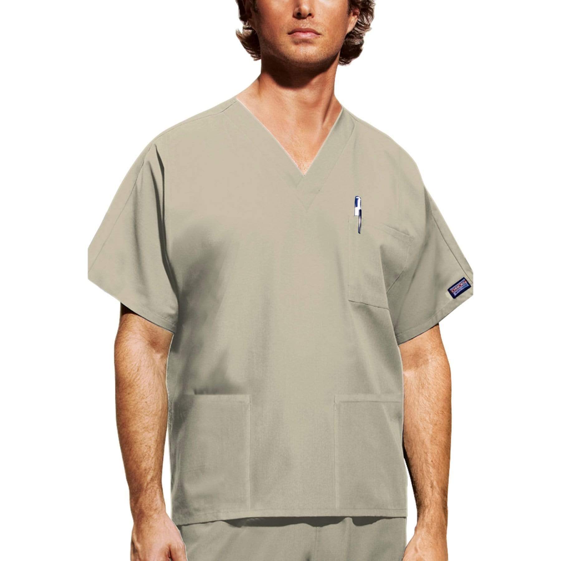 Cherokee Scrubs Top 2XL Cherokee Workwear 4876 Scrubs Top Unisex V-Neck Khaki