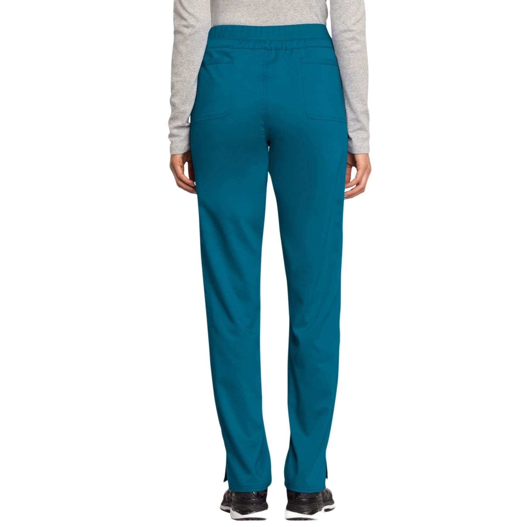Cherokee Scrubs Pants Cherokee Workwear Revolution WW105 Scrubs Pants Women's Mid Rise Tapered Leg Drawstring Caribbean Blue