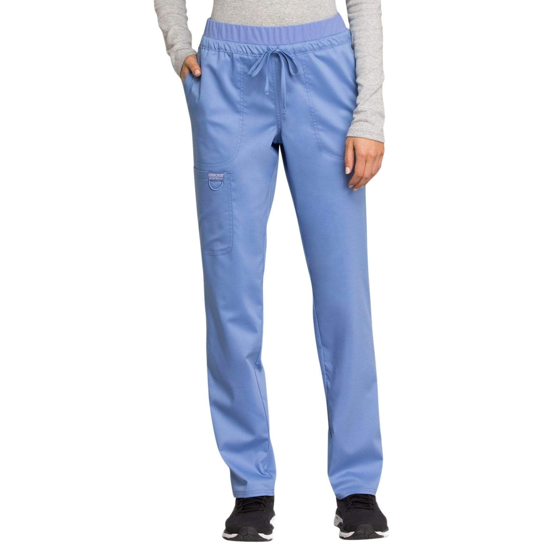 Cherokee Scrubs Pants 2XL / Regular Length Cherokee Workwear Revolution WW105 Scrubs Pants Women's Mid Rise Tapered Leg Drawstring Ceil Blue