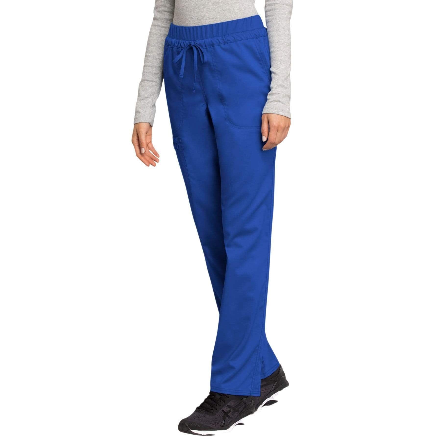 Cherokee Scrubs Pants Cherokee Workwear Revolution WW105 Scrubs Pants Women's Mid Rise Tapered Leg Drawstring Royal