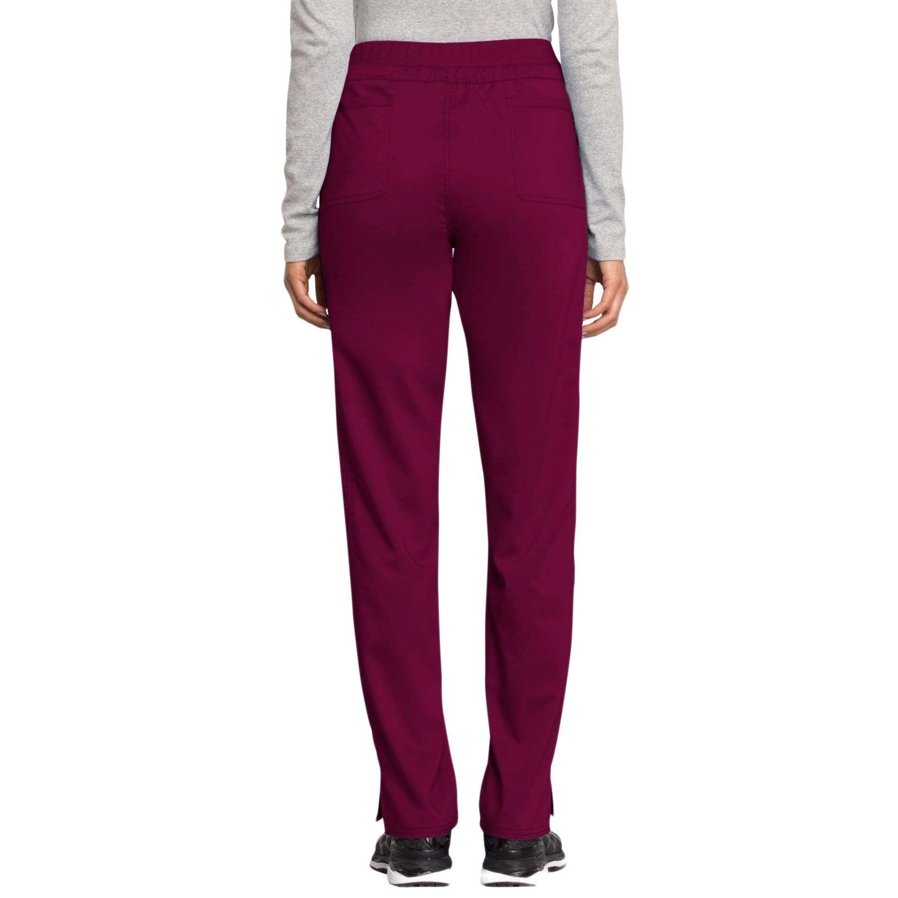 Cherokee Scrubs Pants Cherokee Workwear Revolution WW105 Scrubs Pants Women's Mid Rise Tapered Leg Drawstring Wine