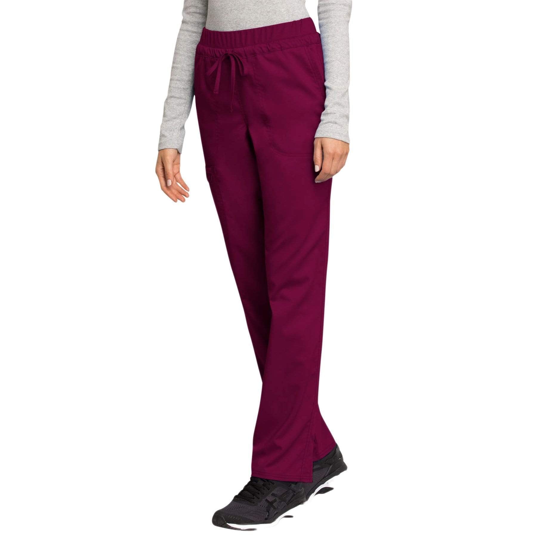 Cherokee Scrubs Pants Cherokee Workwear Revolution WW105 Scrubs Pants Women's Mid Rise Tapered Leg Drawstring Wine