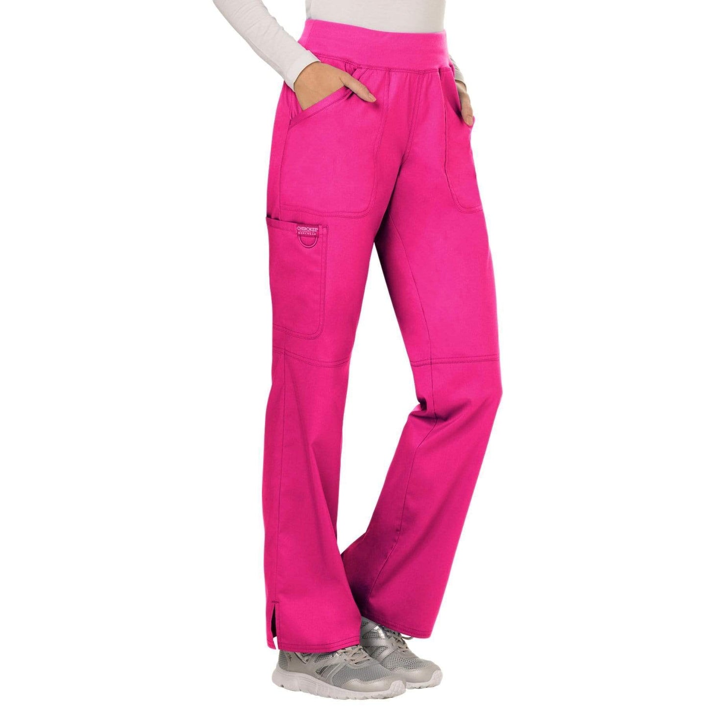 Cherokee Scrubs Pants Cherokee Workwear Revolution WW110 Scrubs Pants Women's Mid Rise Straight Leg Pull-on Electric Pink