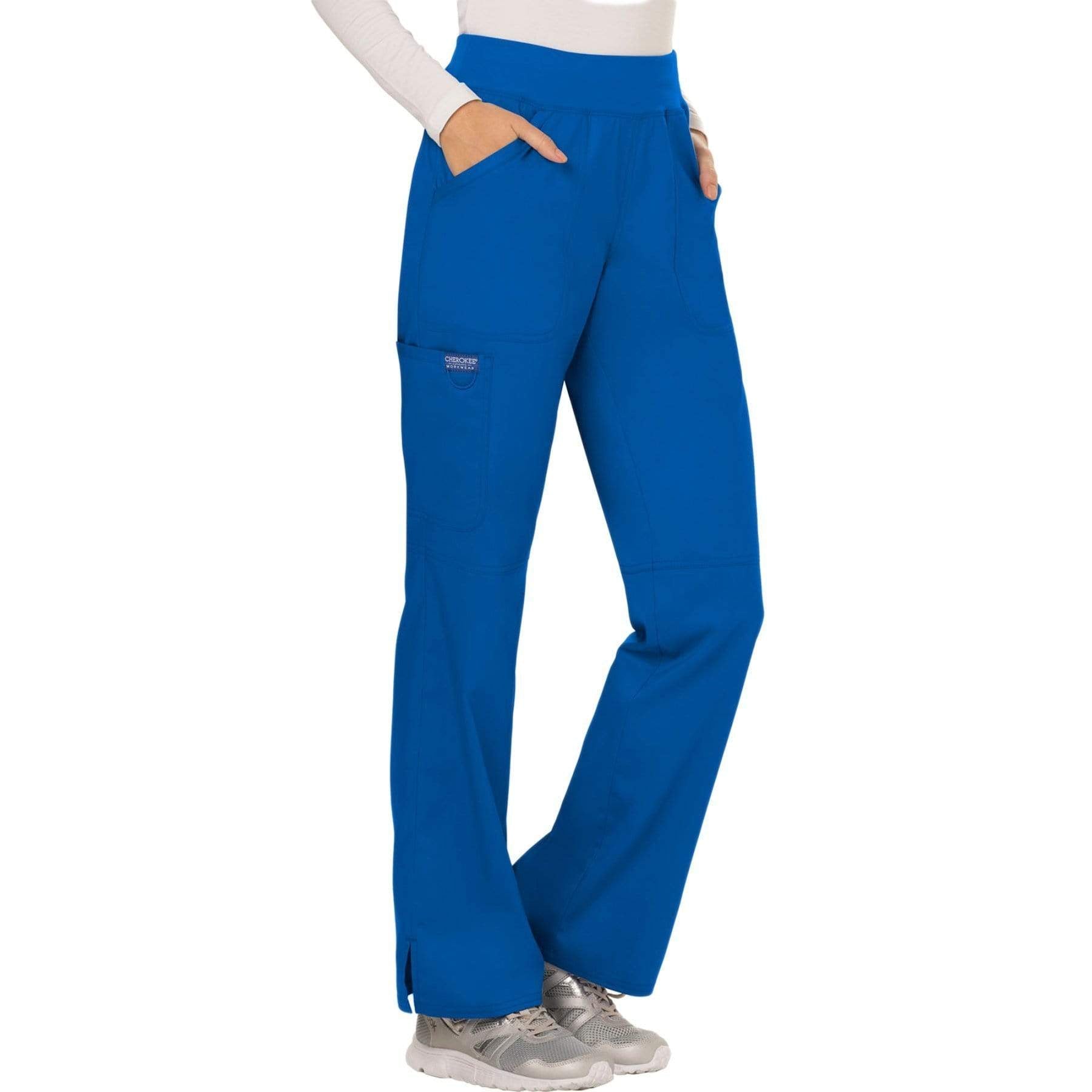 Cherokee Scrubs Pants Cherokee Workwear Revolution WW110 Scrubs Pants Women's Mid Rise Straight Leg Pull-on Royal
