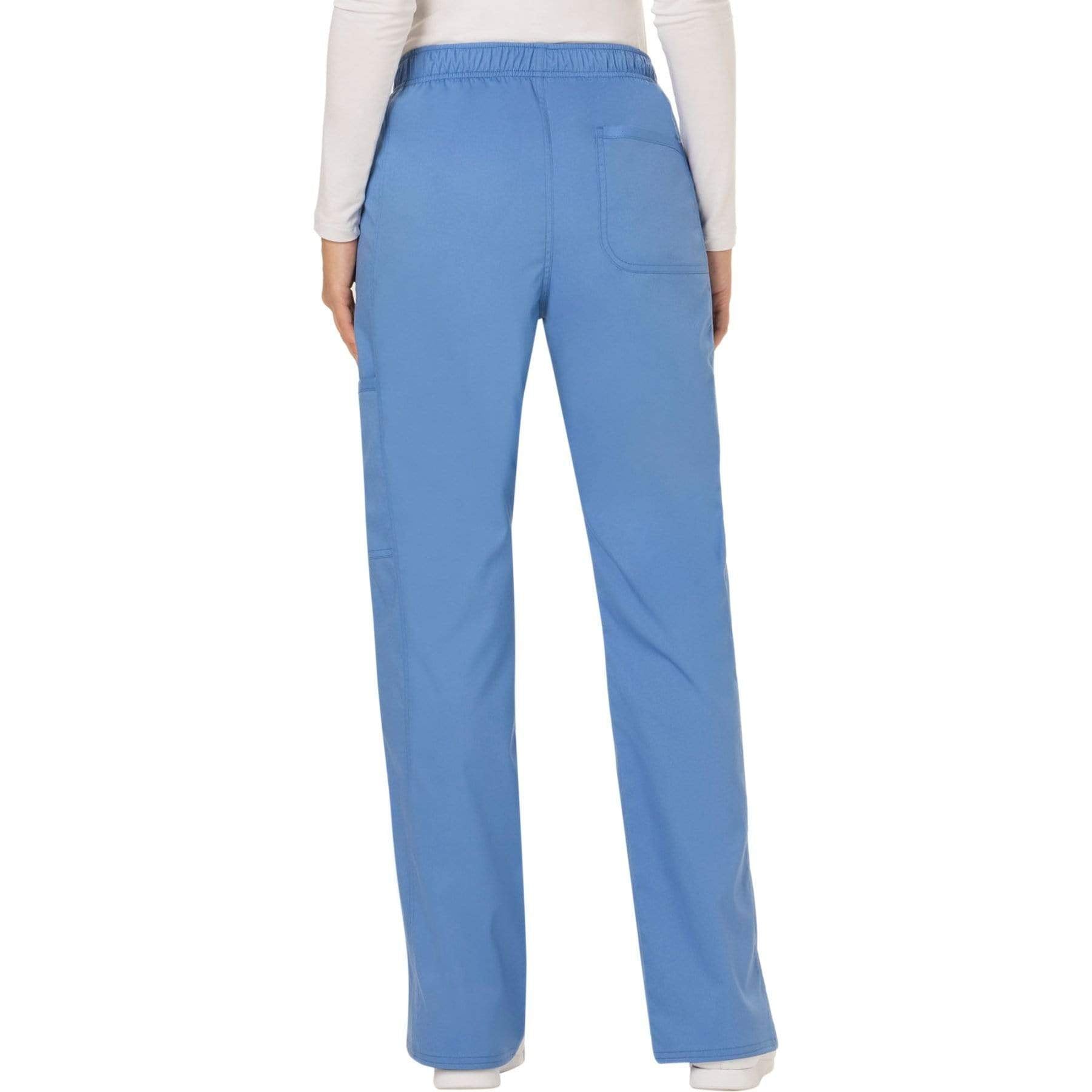 Cherokee Scrubs Pants Cherokee Workwear Revolution WW120 Scrubs Pants Women's Mid Rise Flare Drawstring Ceil Blue