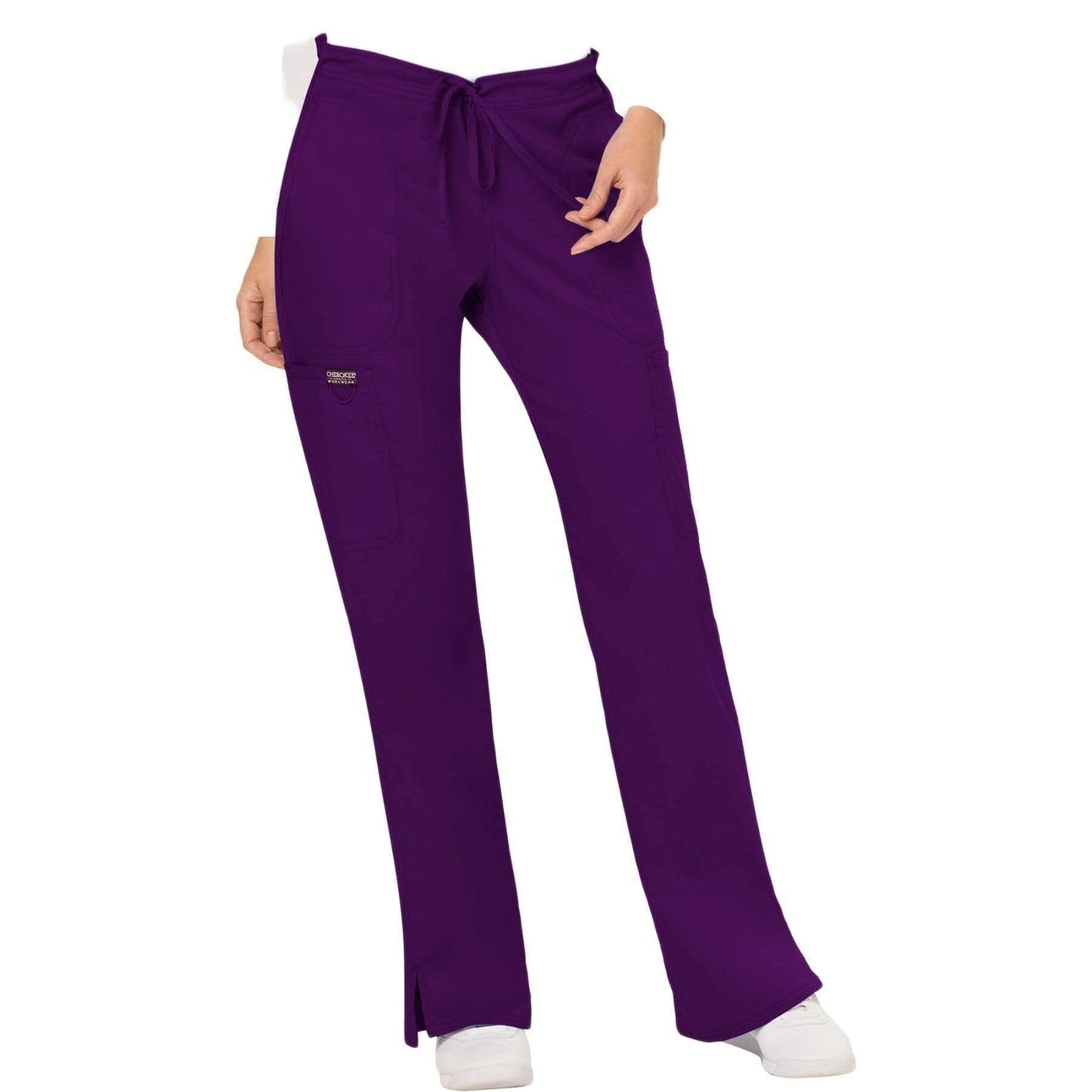 Cherokee Scrubs Pants 2XL / Regular Length Cherokee Workwear Revolution WW120 Scrubs Pants Women's Mid Rise Flare Drawstring Eggplant