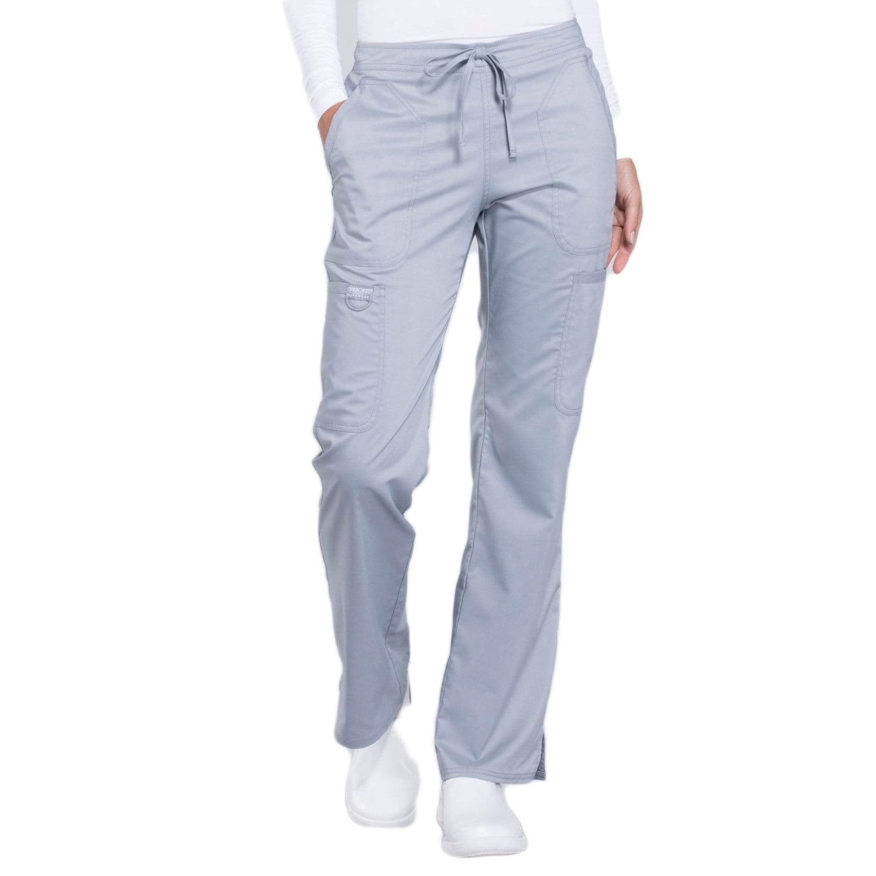 Cherokee Scrubs Pants 2XL / Regular Length Cherokee Workwear Revolution WW120 Scrubs Pants Women's Mid Rise Flare Drawstring Grey