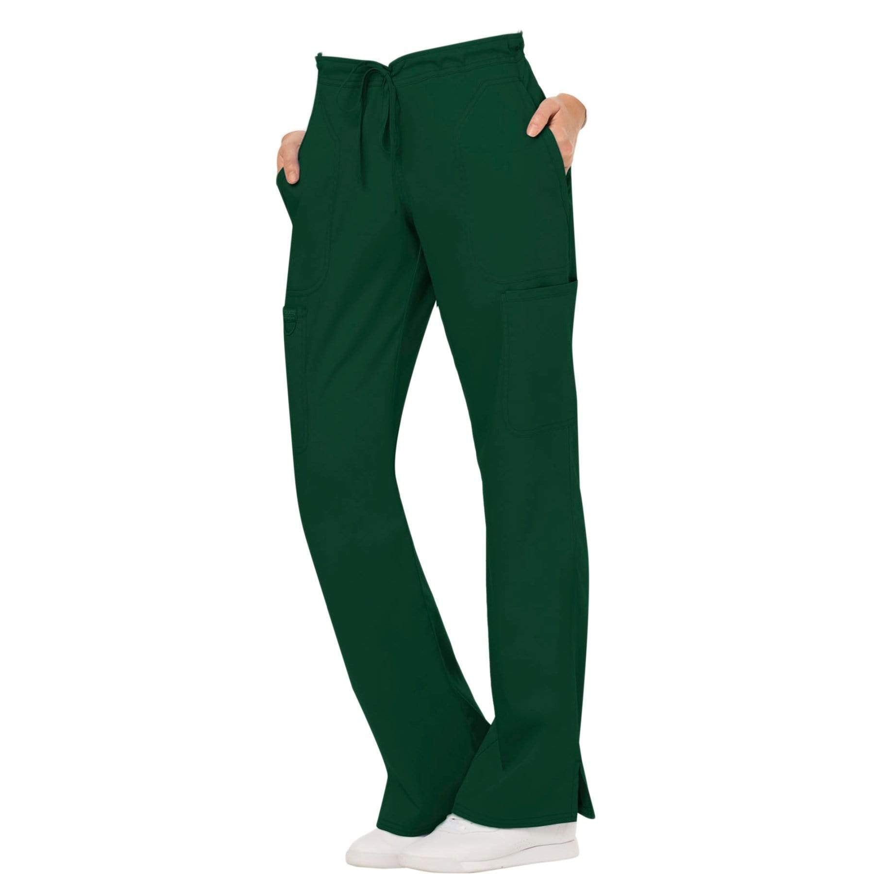 Cherokee Scrubs Pants Cherokee Workwear Revolution WW120 Scrubs Pants Women's Mid Rise Flare Drawstring Hunter Green