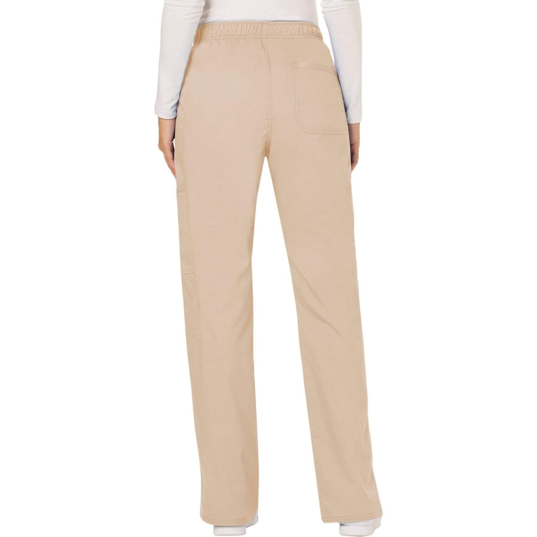 Cherokee Scrubs Pants Cherokee Workwear Revolution WW120 Scrubs Pants Women's Mid Rise Flare Drawstring Khaki