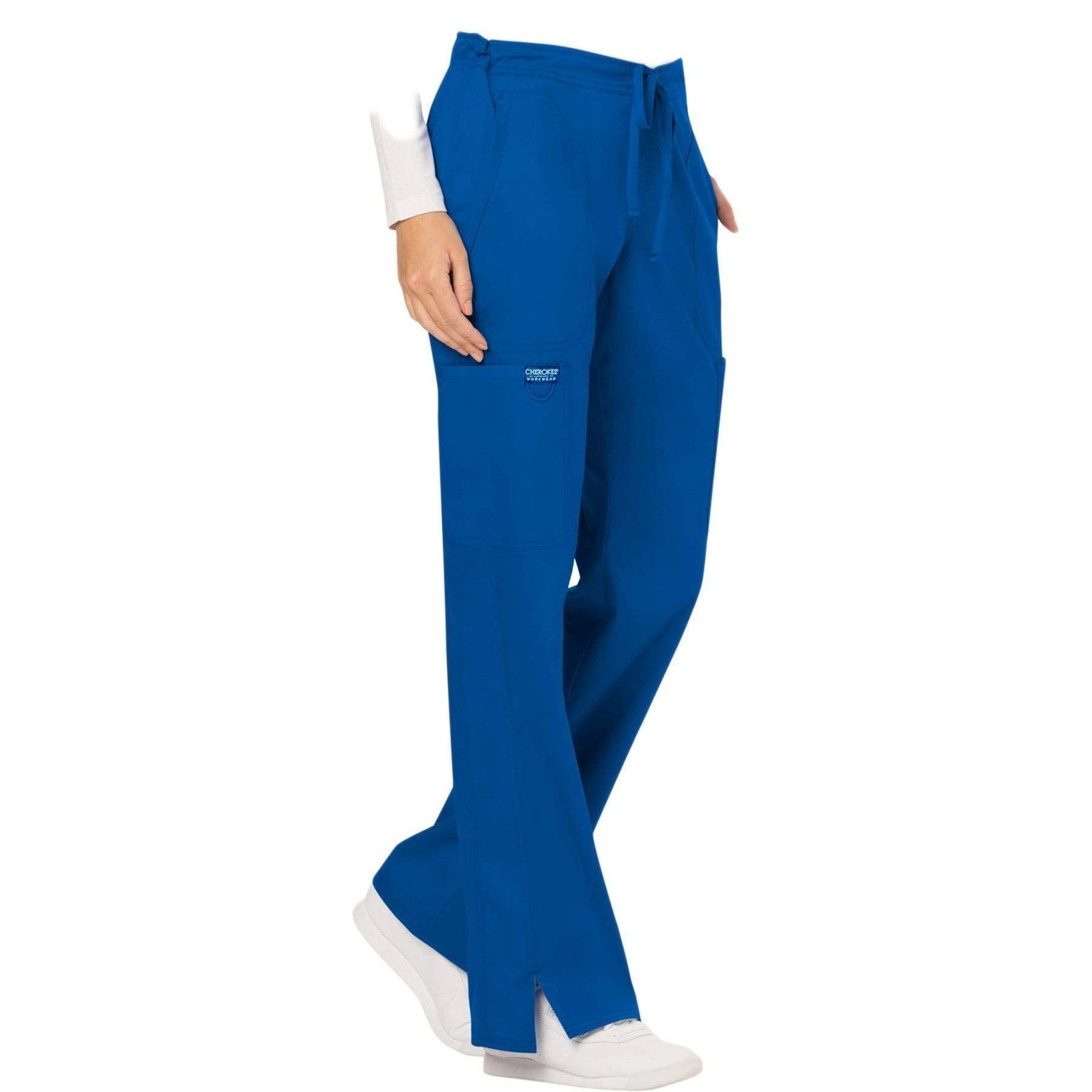 Cherokee Scrubs Pants Cherokee Workwear Revolution WW120 Scrubs Pants Women's Mid Rise Flare Drawstring Royal