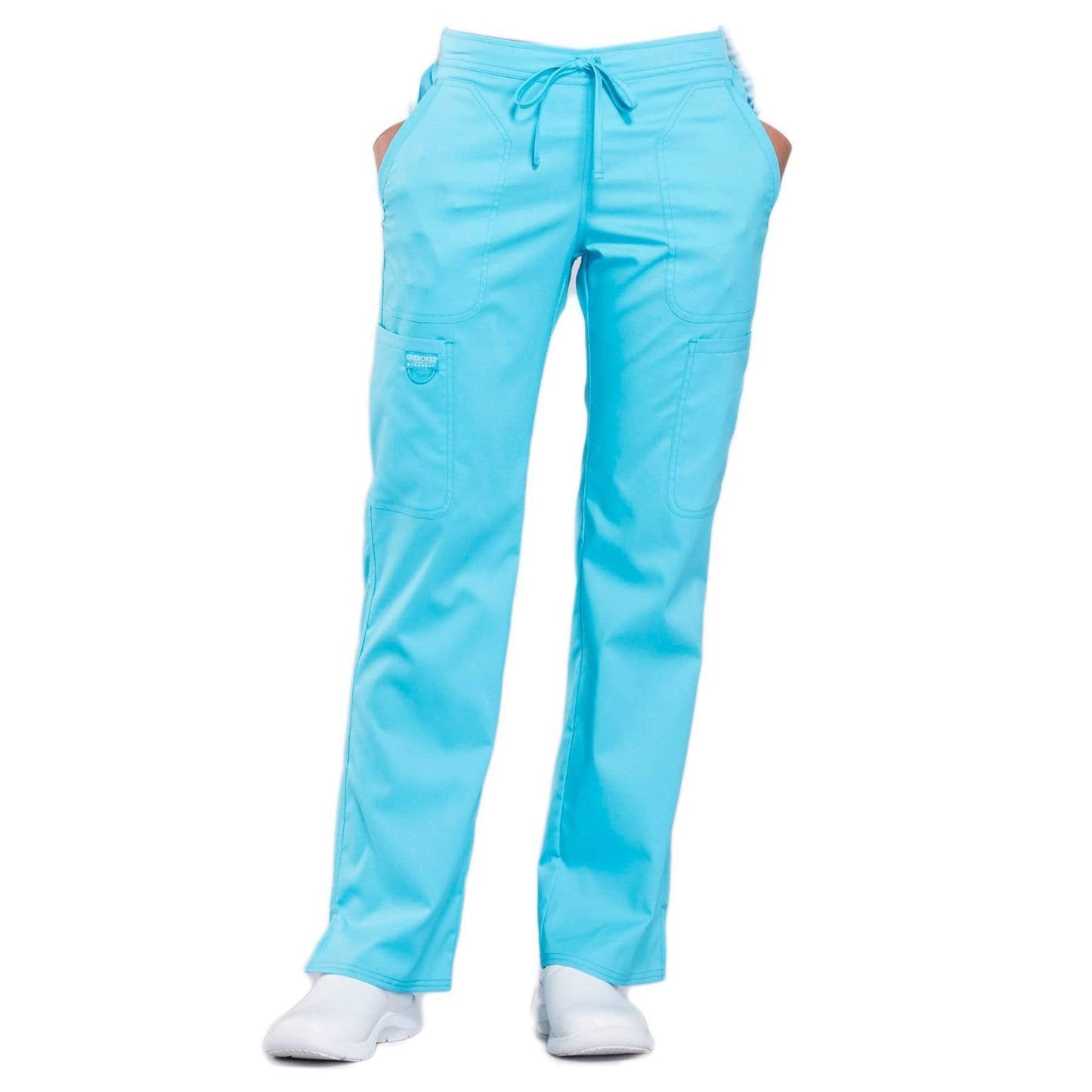 Cherokee Scrubs Pants 2XL / Regular Length Cherokee Workwear Revolution WW120 Scrubs Pants Women's Mid Rise Flare Drawstring Turquoise