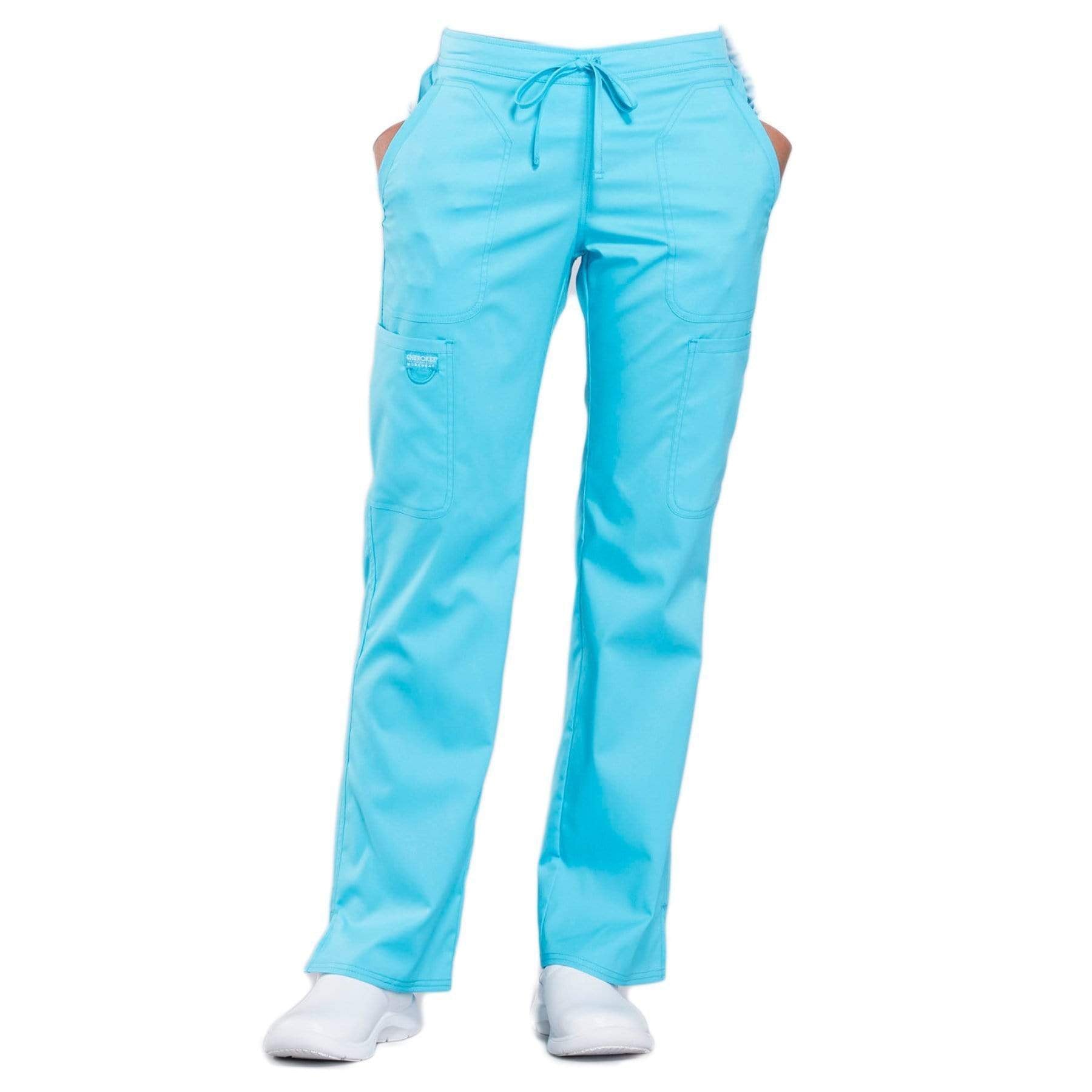 Cherokee Scrubs Pants 2XL / Regular Length Cherokee Workwear Revolution WW120 Scrubs Pants Women's Mid Rise Flare Drawstring Turquoise