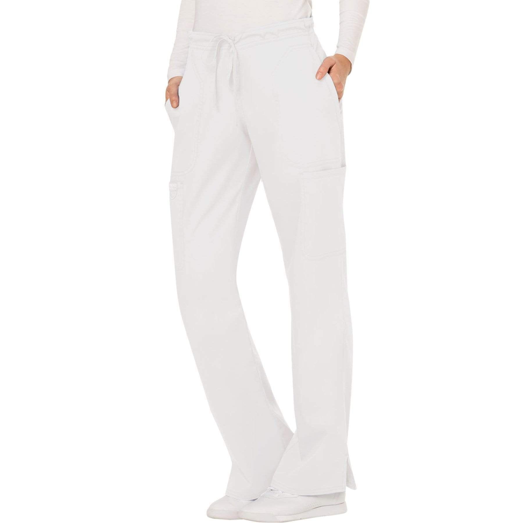 Cherokee Scrubs Pants Cherokee Workwear Revolution WW120 Scrubs Pants Women's Mid Rise Flare Drawstring White