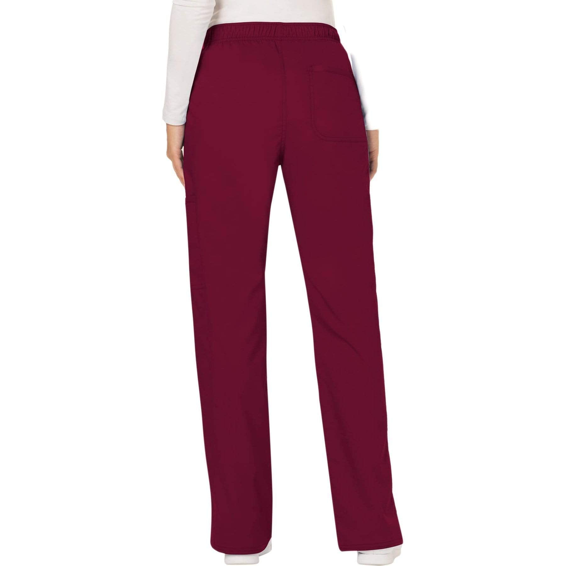 Cherokee Scrubs Pants Cherokee Workwear Revolution WW120 Scrubs Pants Women's Mid Rise Flare Drawstring Wine