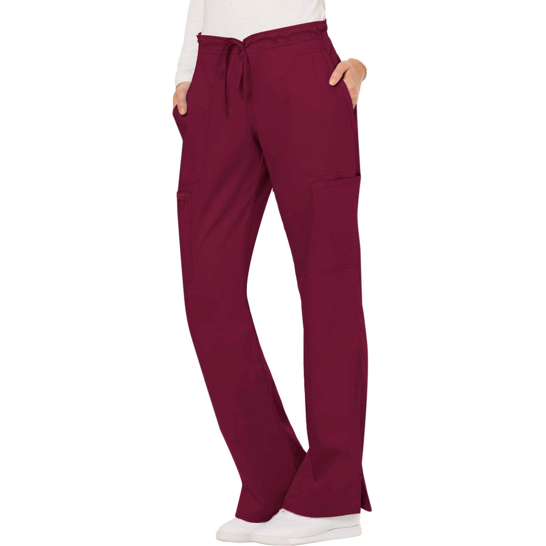 Cherokee Scrubs Pants Cherokee Workwear Revolution WW120 Scrubs Pants Women's Mid Rise Flare Drawstring Wine