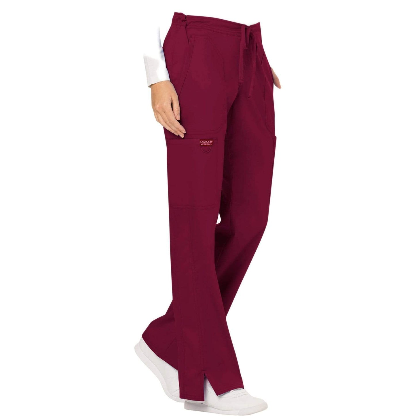 Cherokee Scrubs Pants Cherokee Workwear Revolution WW120 Scrubs Pants Women's Mid Rise Flare Drawstring Wine
