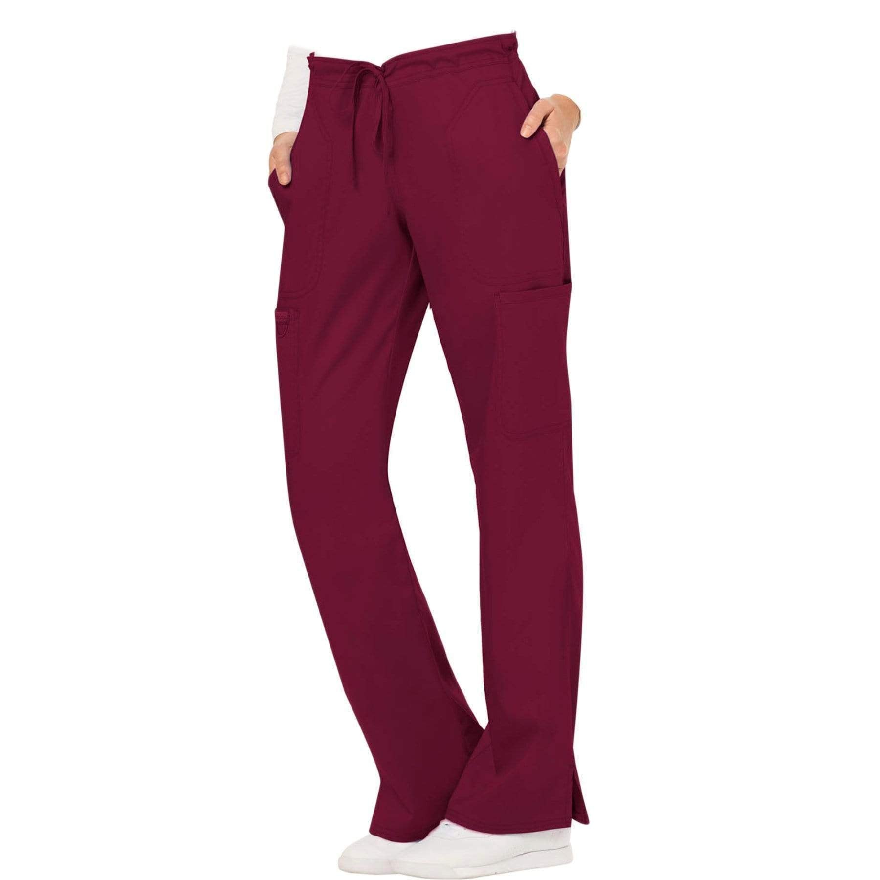 Cherokee Scrubs Pants Cherokee Workwear Revolution WW120 Scrubs Pants Women's Mid Rise Flare Drawstring Wine