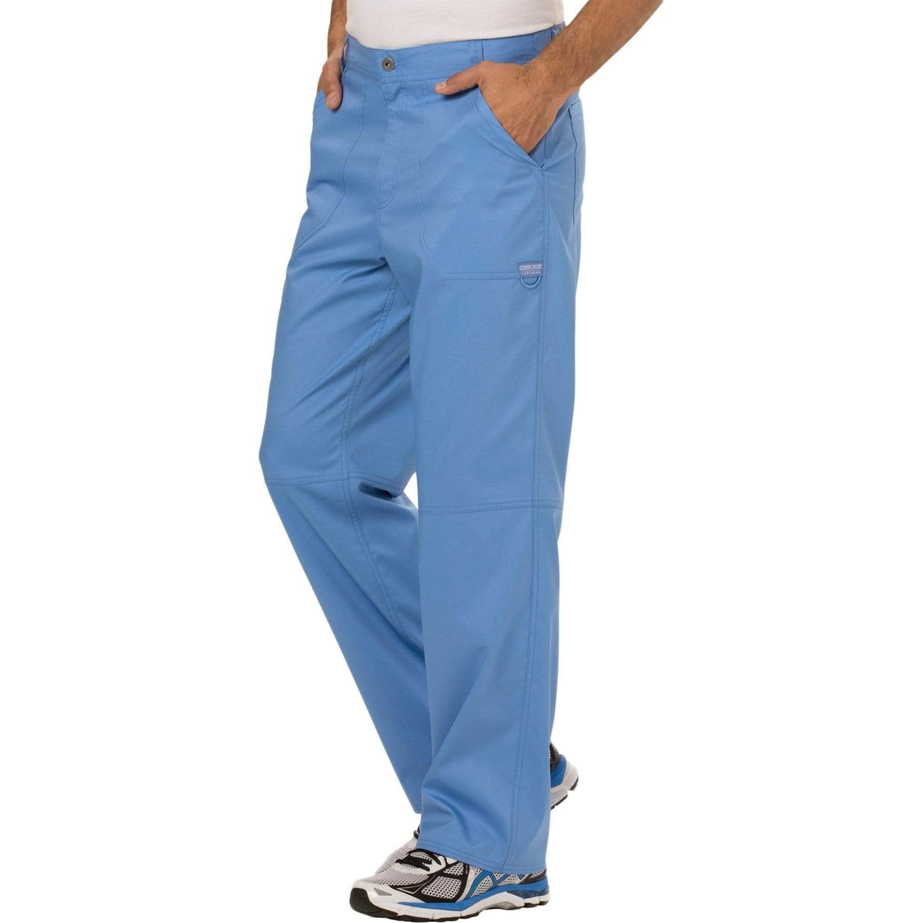 Cherokee Scrubs Pants Cherokee Workwear Revolution WW140 Scrubs Pants Men's Fly Front Ceil Blue
