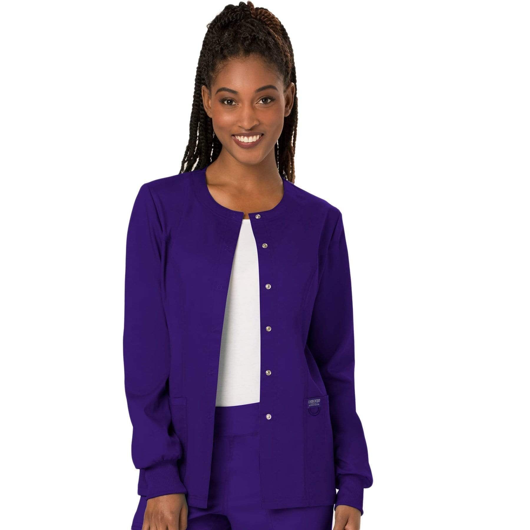 Cherokee Scrubs Jacket 2XL Cherokee Workwear Revolution WW310 Scrubs Jacket Women's Snap Front Warm-up Grape