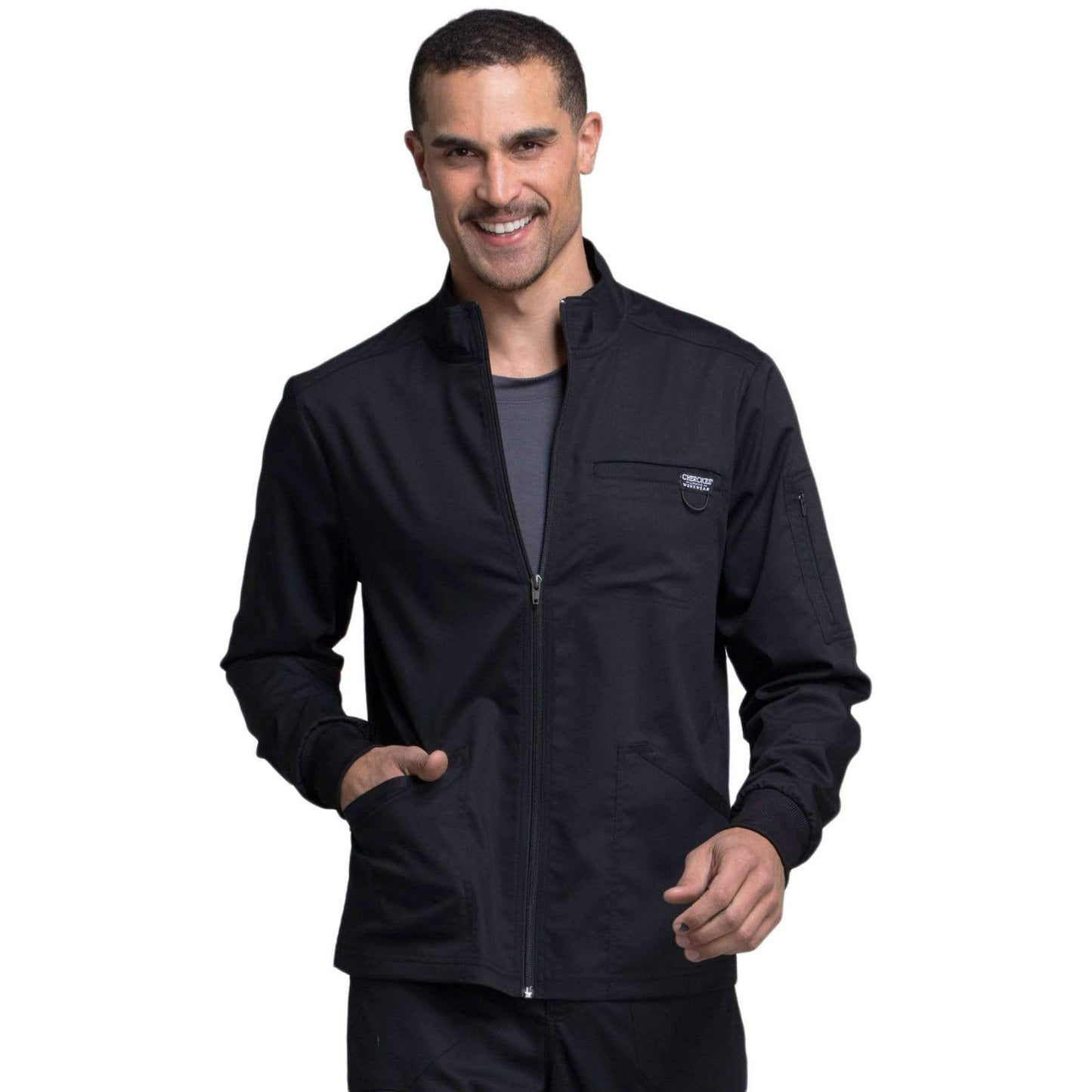 Cherokee Scrubs Jacket Cherokee Workwear Revolution WW320 Scrubs Jacket Men's Zip Front Black