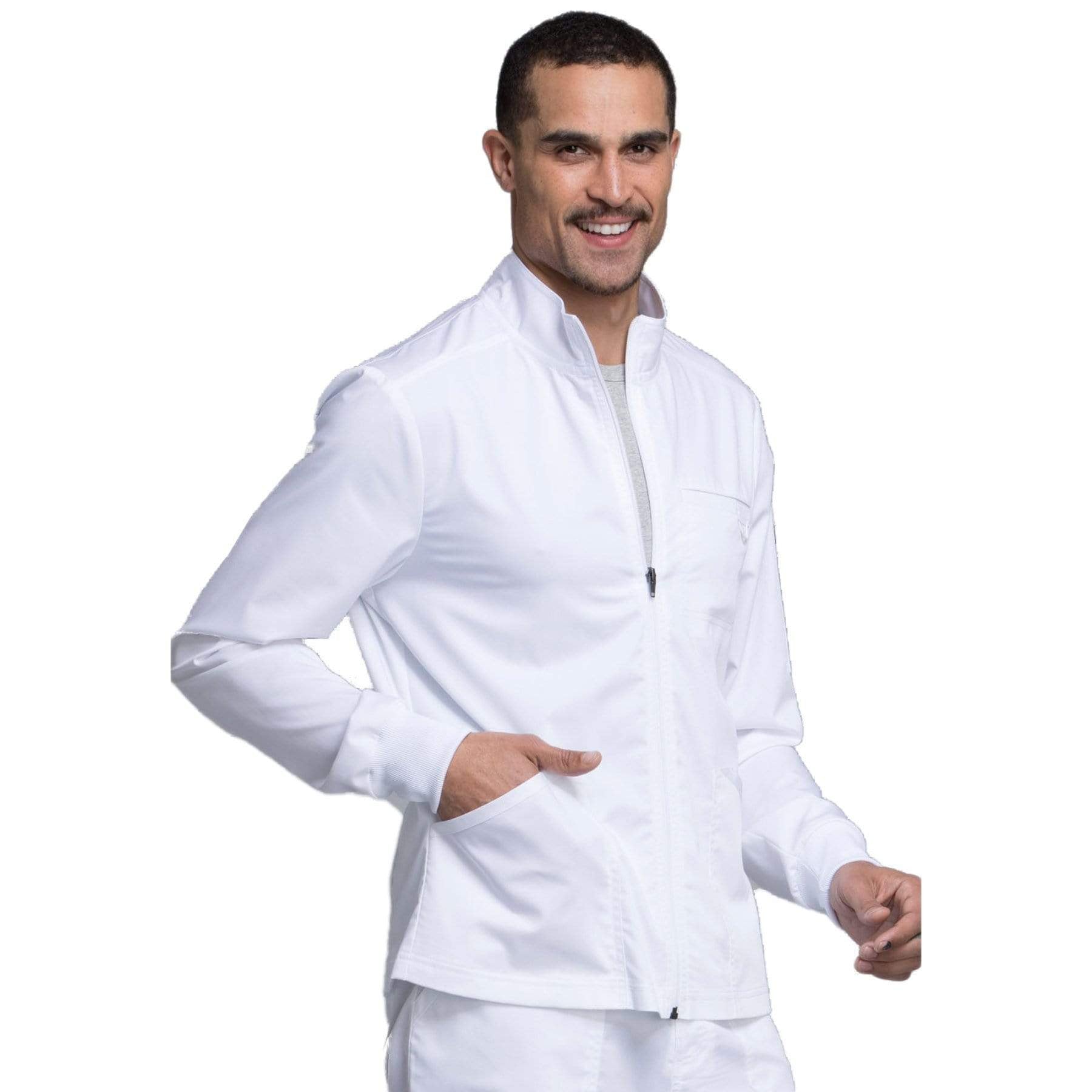 Cherokee Scrubs Jacket Cherokee Workwear Revolution WW320 Scrubs Jacket Men's Zip Front White