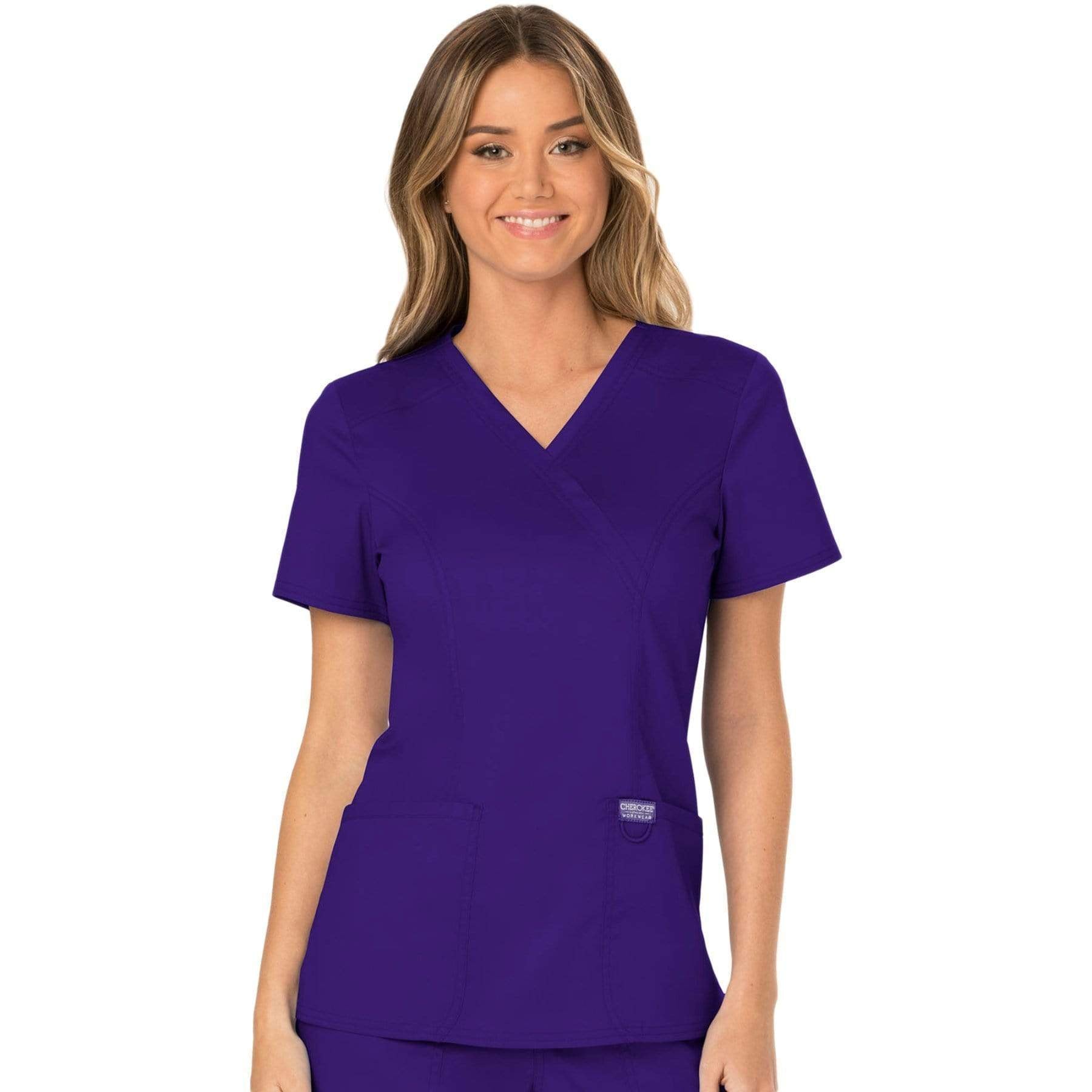 Cherokee Scrubs Top 2XL Cherokee Workwear Revolution WW610 Scrubs Top Women's Mock Wrap Grape