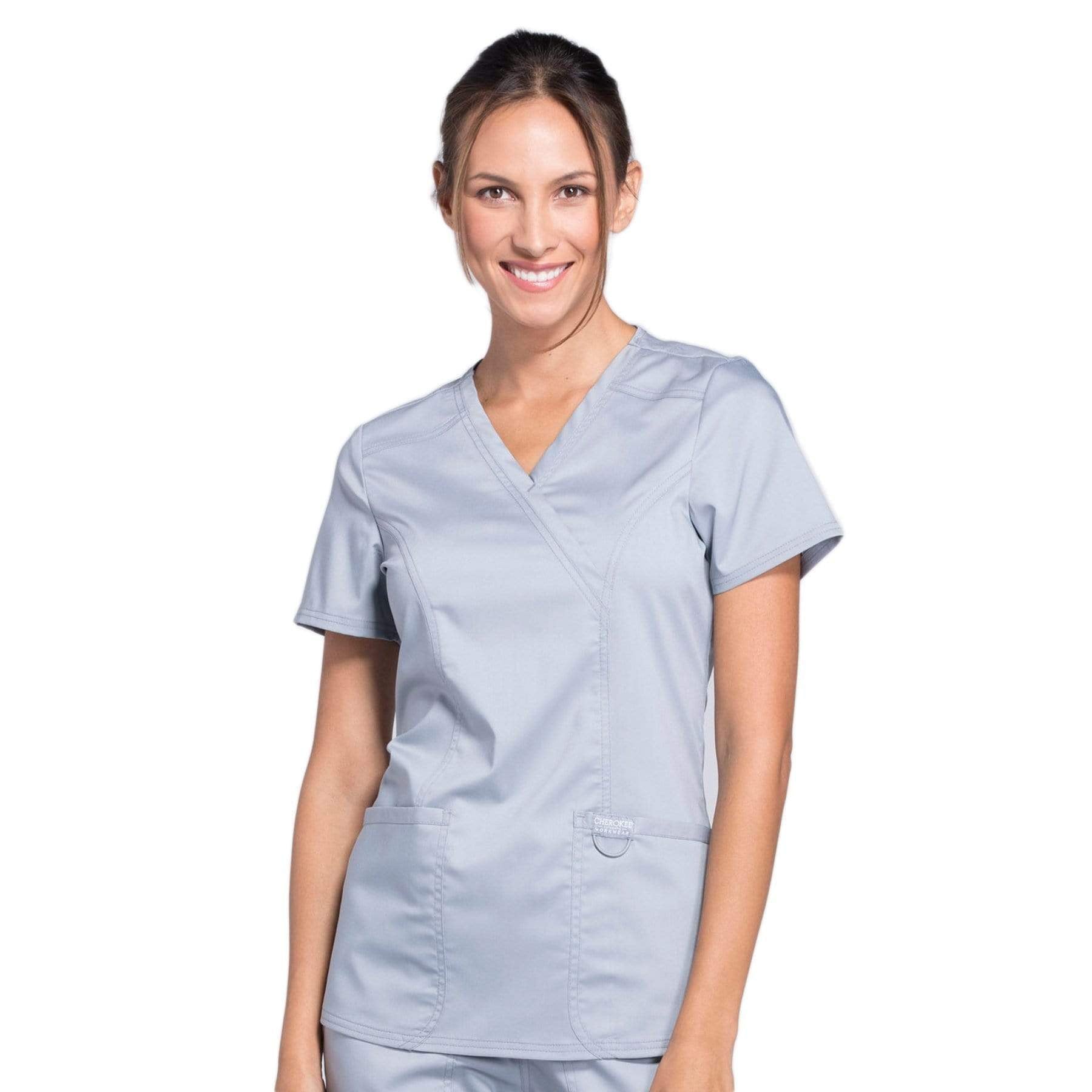 Cherokee Scrubs Top 2XL Cherokee Workwear Revolution WW610 Scrubs Top Women's Mock Wrap Grey