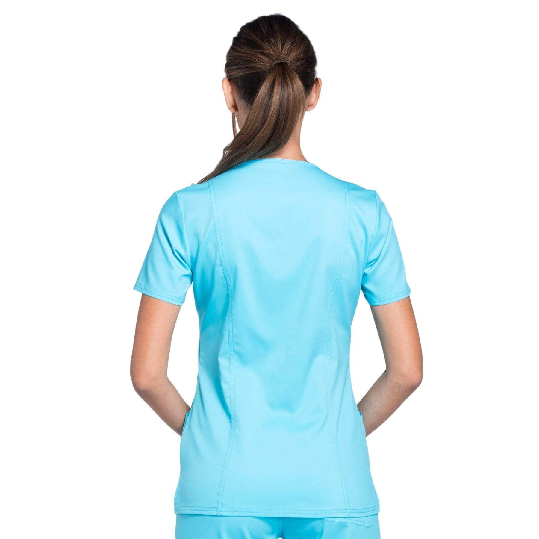 Cherokee Scrubs Top Cherokee Workwear Revolution WW610 Scrubs Top Women's Mock Wrap Turquoise