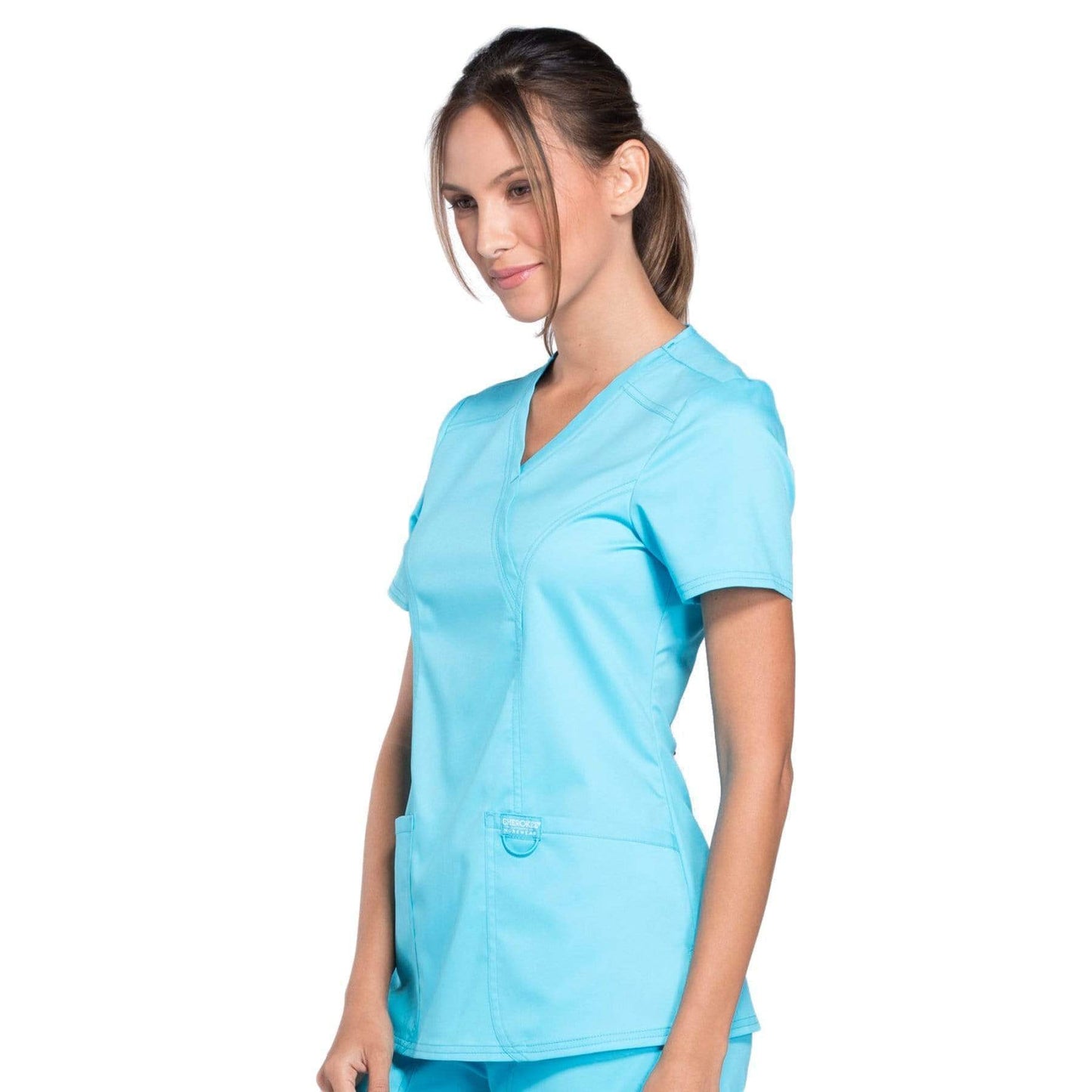 Cherokee Scrubs Top Cherokee Workwear Revolution WW610 Scrubs Top Women's Mock Wrap Turquoise