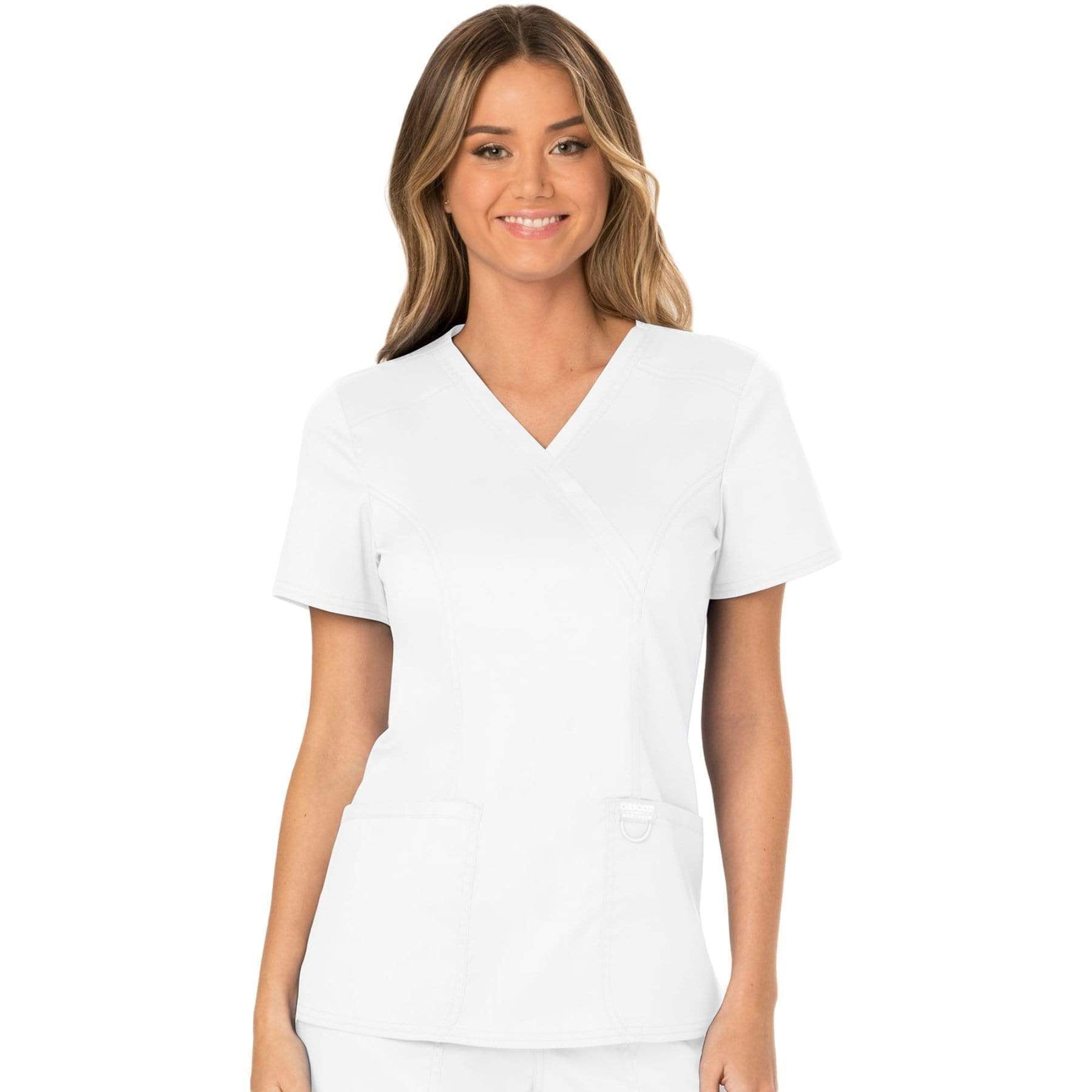 Cherokee Scrubs Top 2XL Cherokee Workwear Revolution WW610 Scrubs Top Women's Mock Wrap White