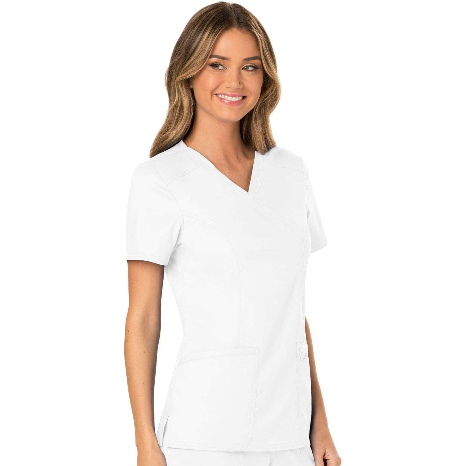 Cherokee Scrubs Top Cherokee Workwear Revolution WW610 Scrubs Top Women's Mock Wrap White