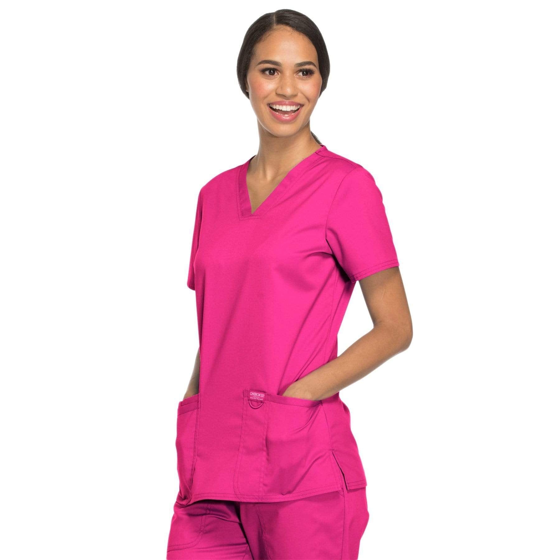 Cherokee Scrubs Top Cherokee Workwear Revolution WW620 Scrubs Top Women's V-Neck Electric Pink