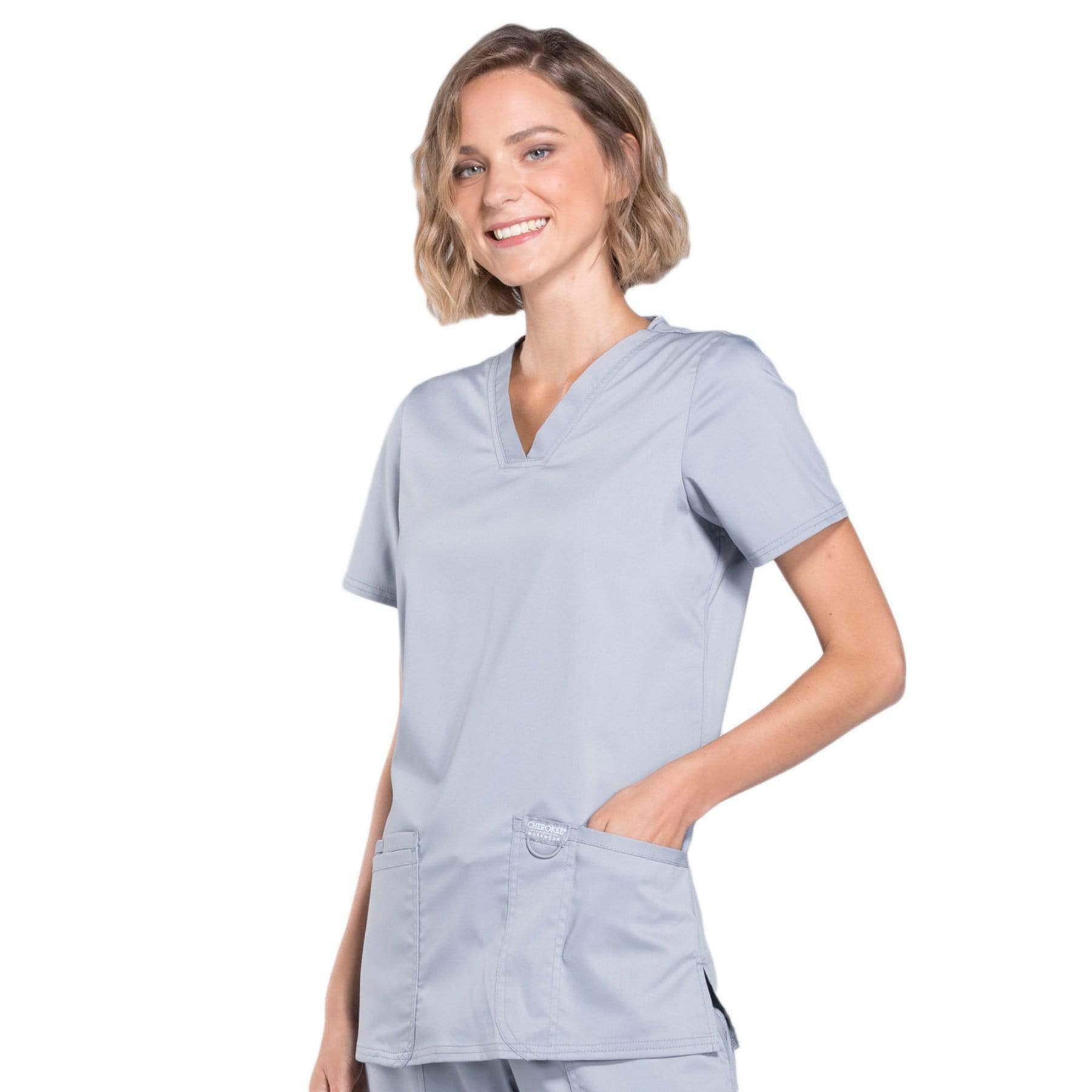 Cherokee Scrubs Top Cherokee Workwear Revolution WW620 Scrubs Top Women's V-Neck Grey