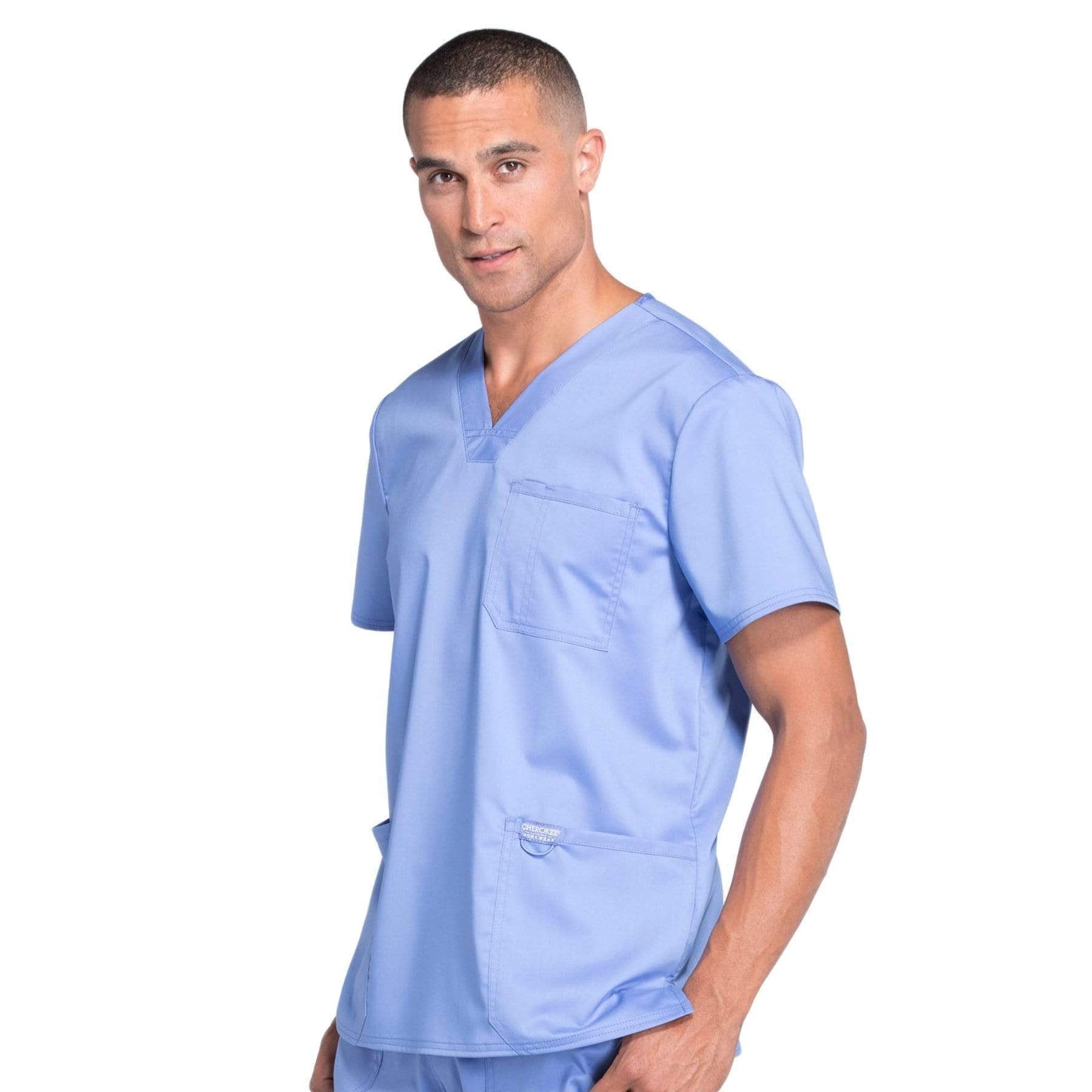 Cherokee Scrubs Top Cherokee Workwear Revolution WW670 Scrubs Top Men's V-Neck Ceil Blue