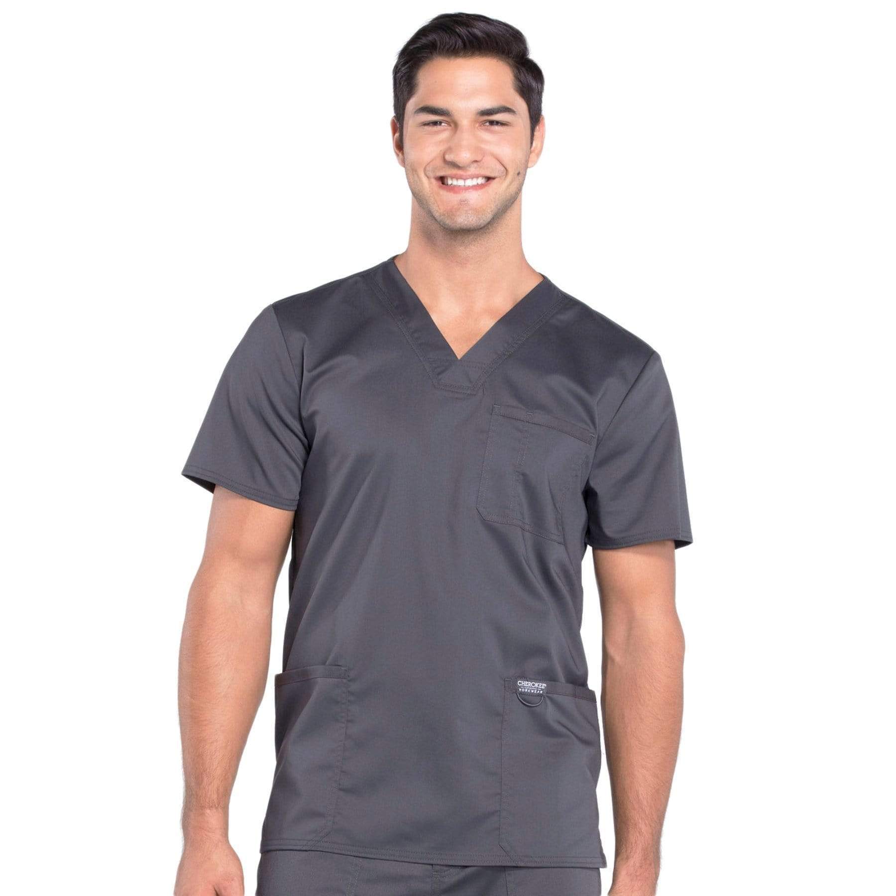 Cherokee Scrubs Top 2XL Cherokee Workwear Revolution WW670 Scrubs Top Men's V-Neck Pewter