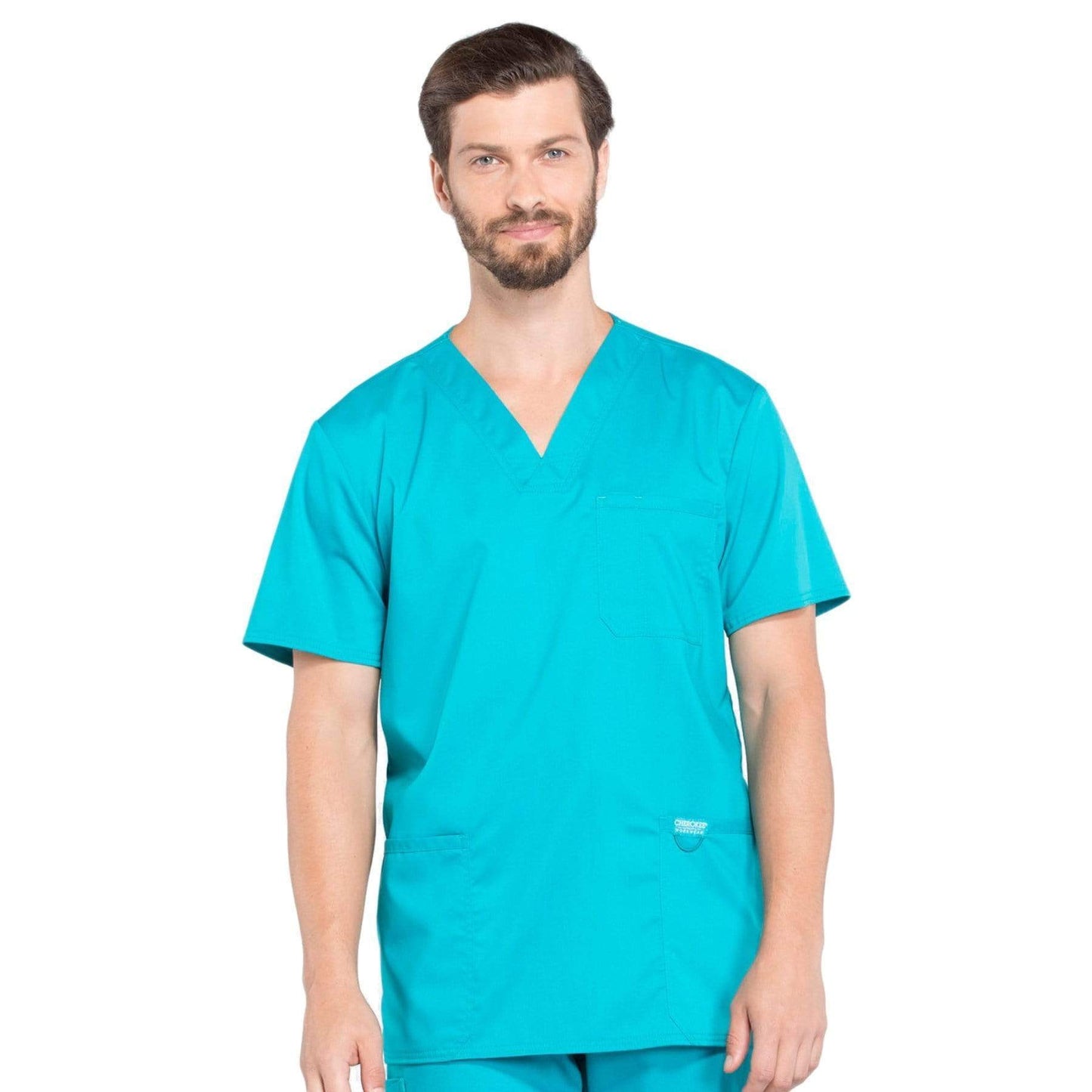 Cherokee Scrubs Top 2XL Cherokee Workwear Revolution WW670 Scrubs Top Men's V-Neck Teal Blue