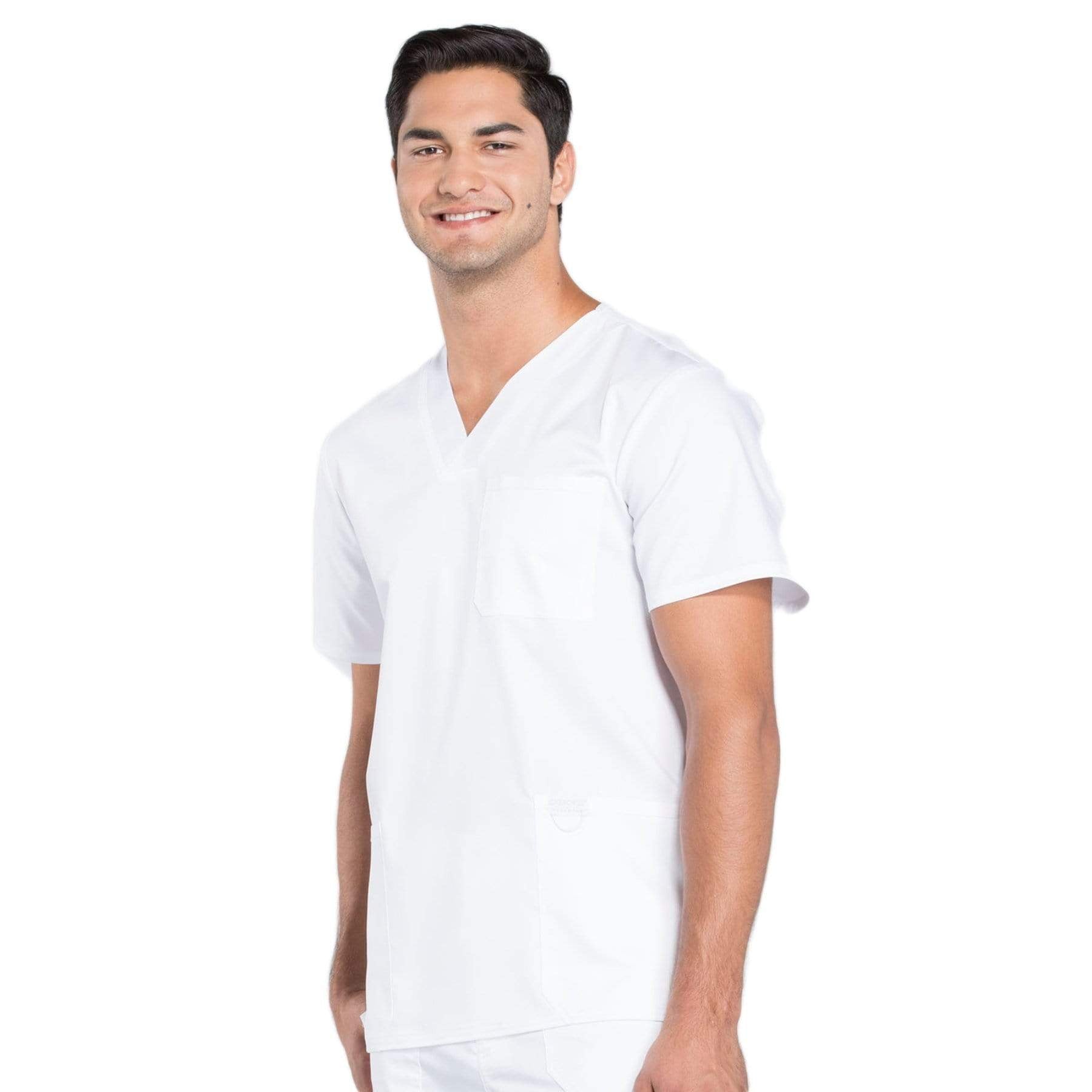 Cherokee Scrubs Top Cherokee Workwear Revolution WW670 Scrubs Top Men's V-Neck White
