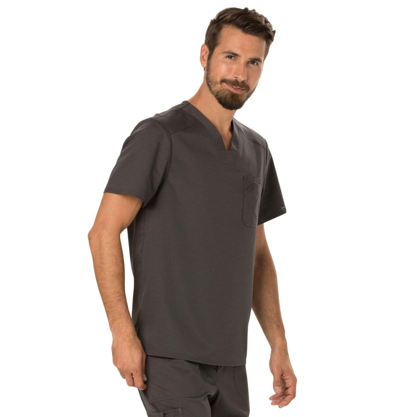 Cherokee Scrubs Top Cherokee Workwear Revolution WW690 Scrubs Top Men's V-Neck Pewter
