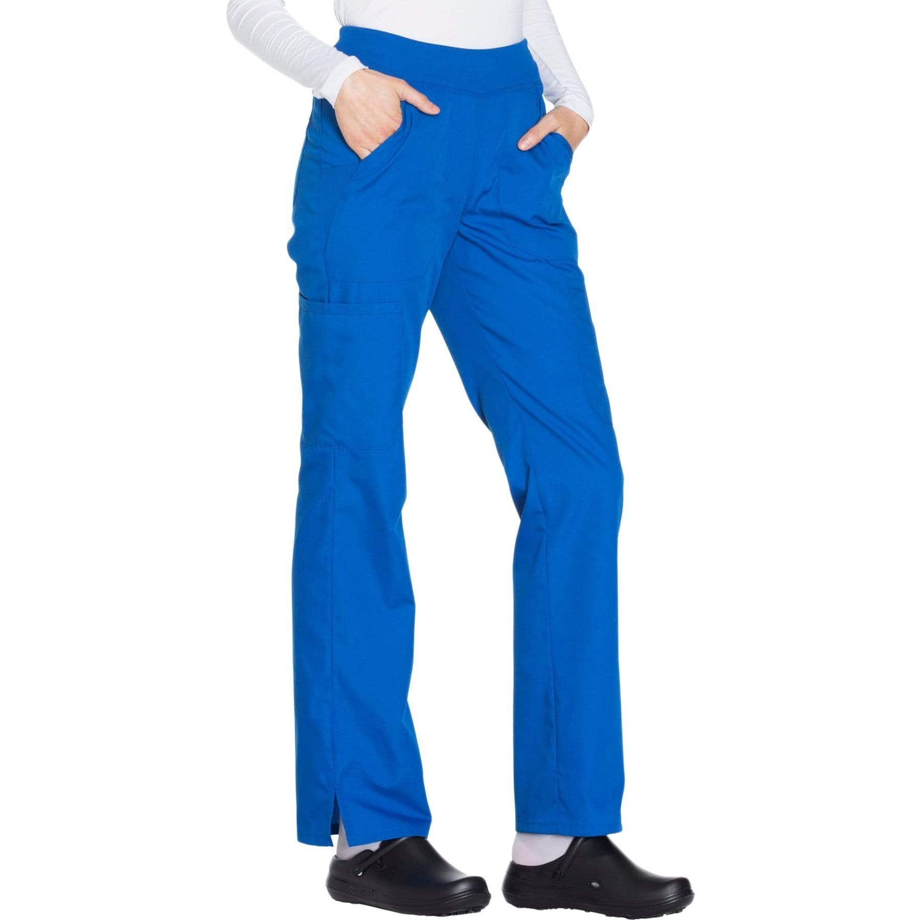Cherokee Scrubs Pants Cherokee Workwear WW210 Scrubs Pants Women's Mid Rise Straight Leg Pull-on Cargo Royal