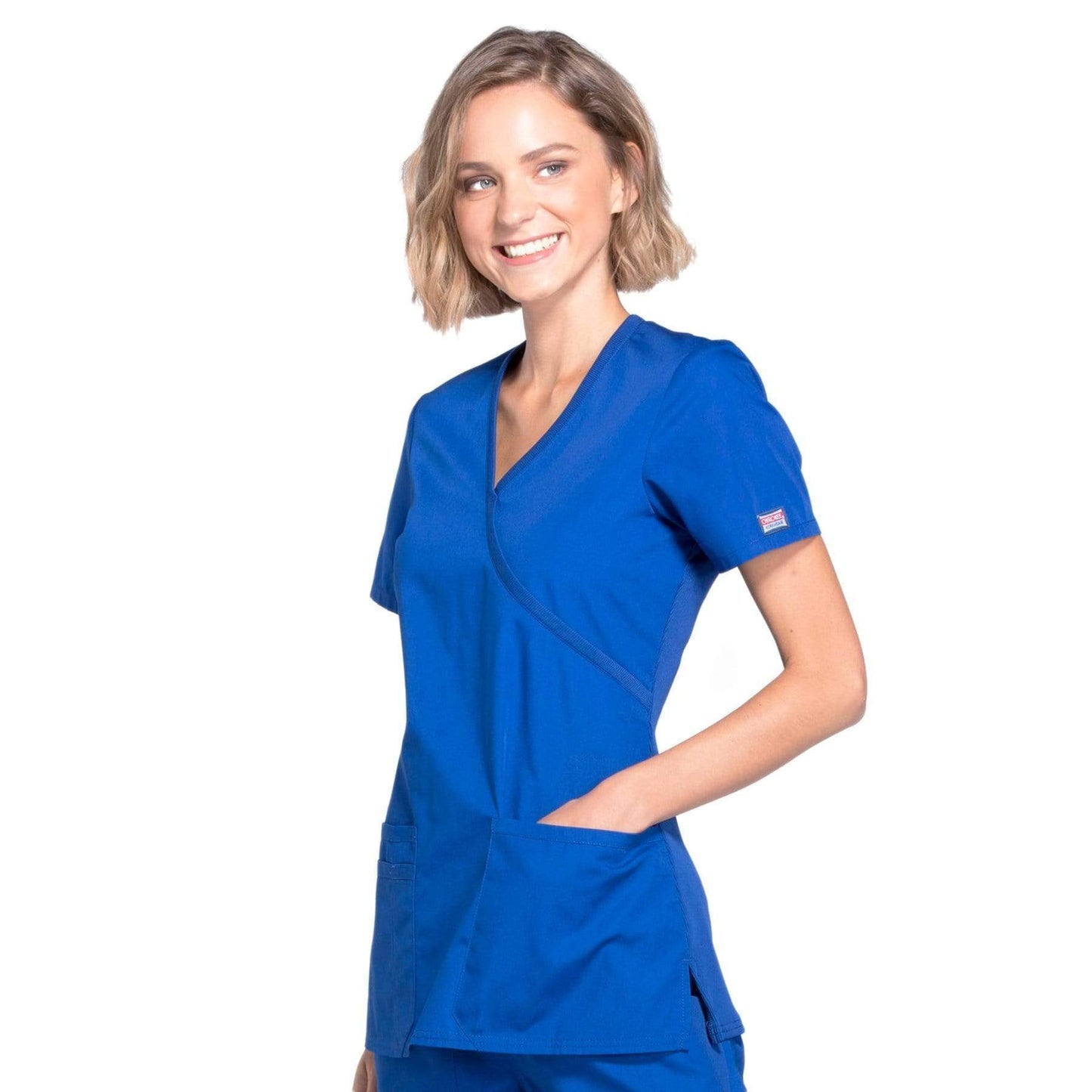 Cherokee Scrubs Top Cherokee Workwear WW650 Scrubs Top Women's Mock Wrap Galaxy Blue